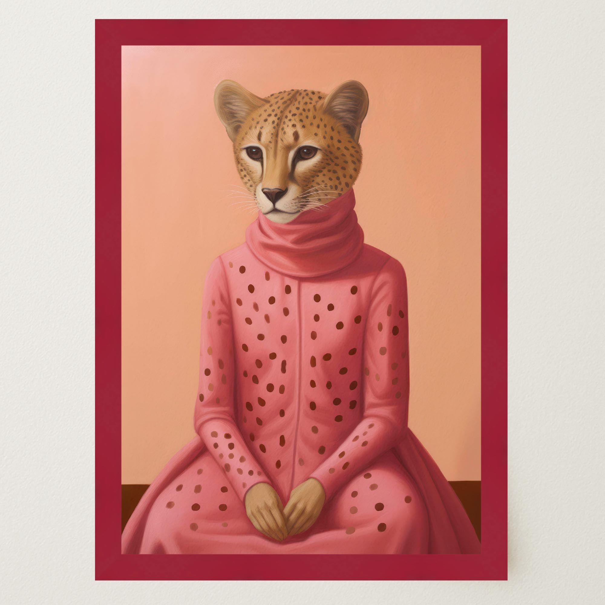 Pink Cheetah Portrait Art Print-Skudaboo