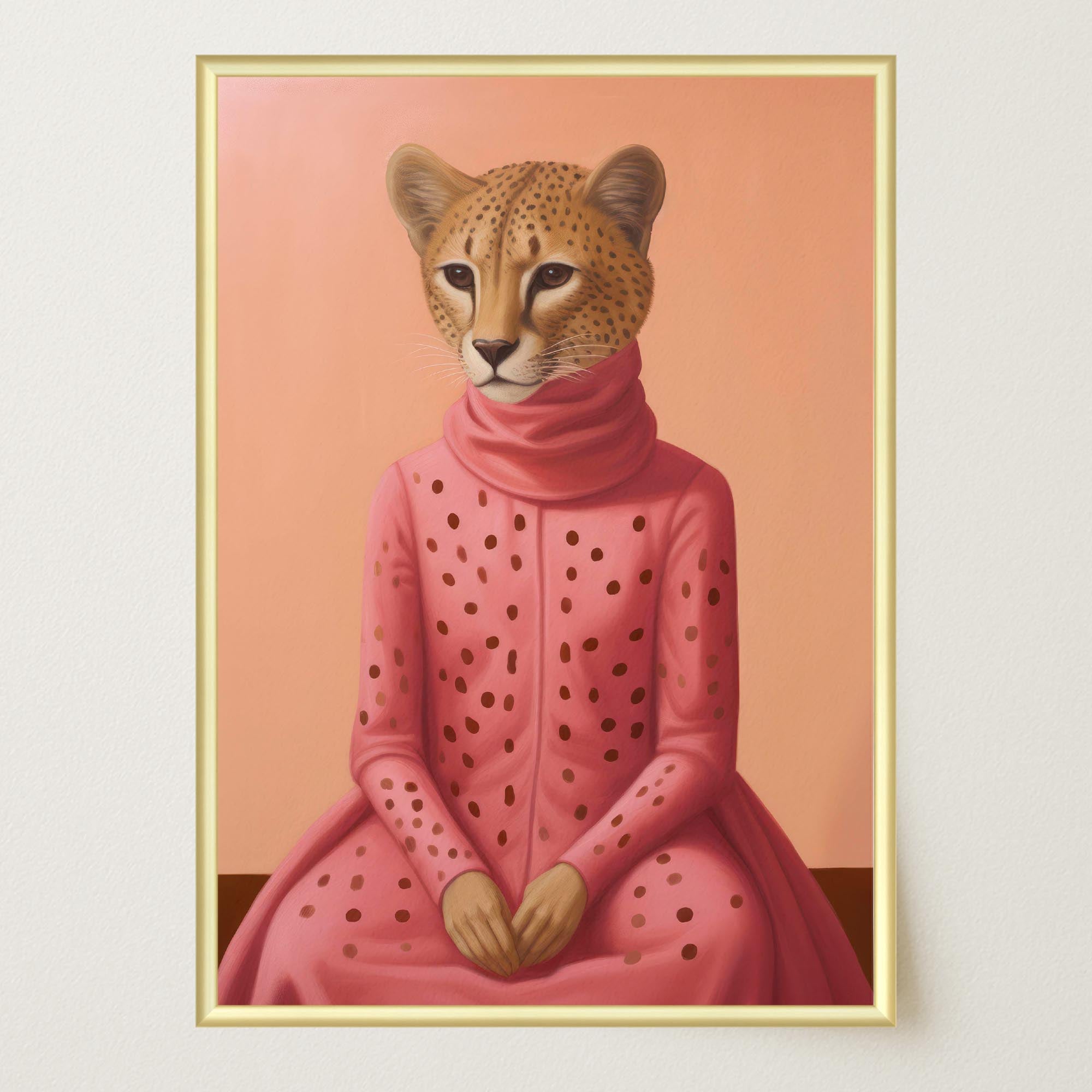 Pink Cheetah Portrait Art Print-Skudaboo