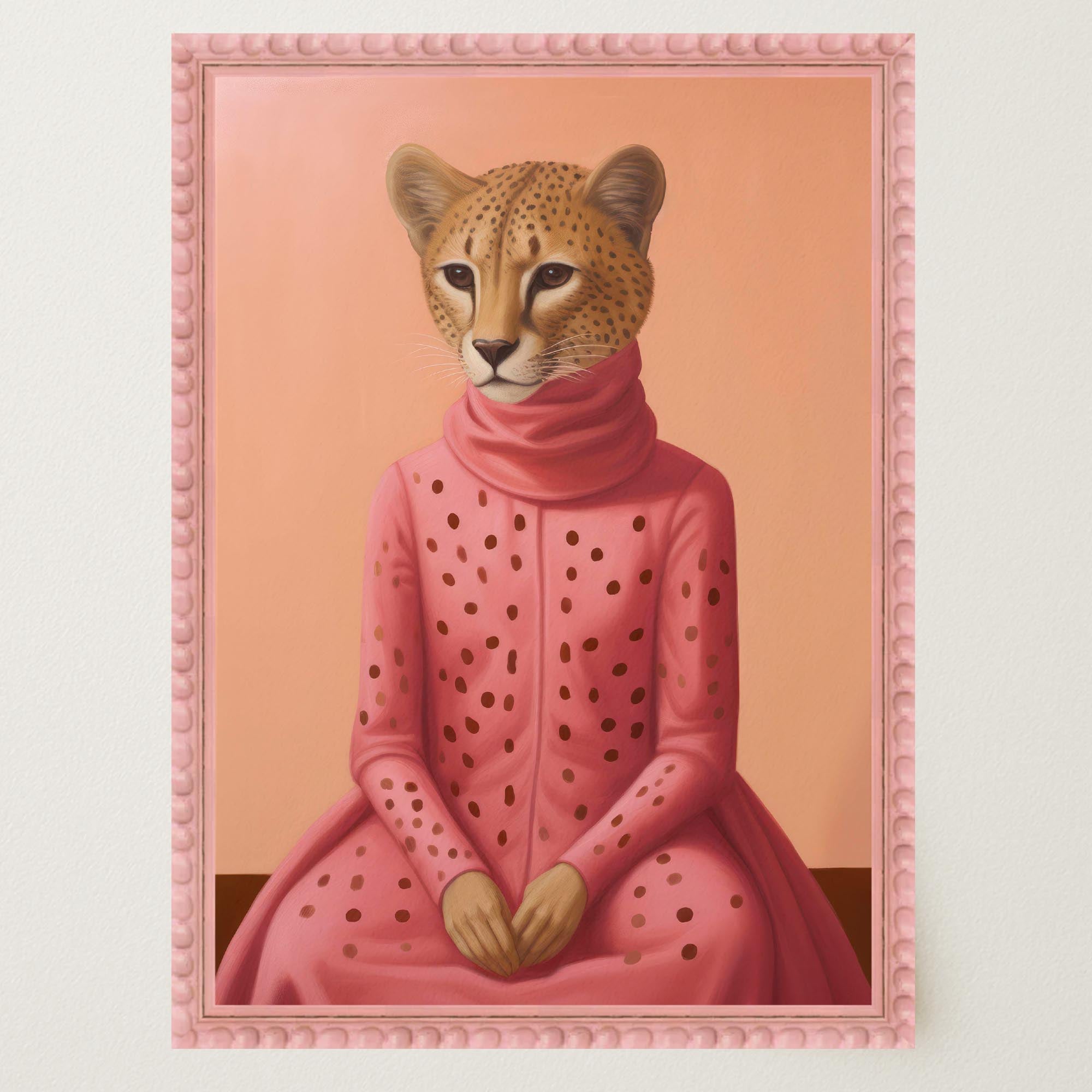Pink Cheetah Portrait Art Print-Skudaboo