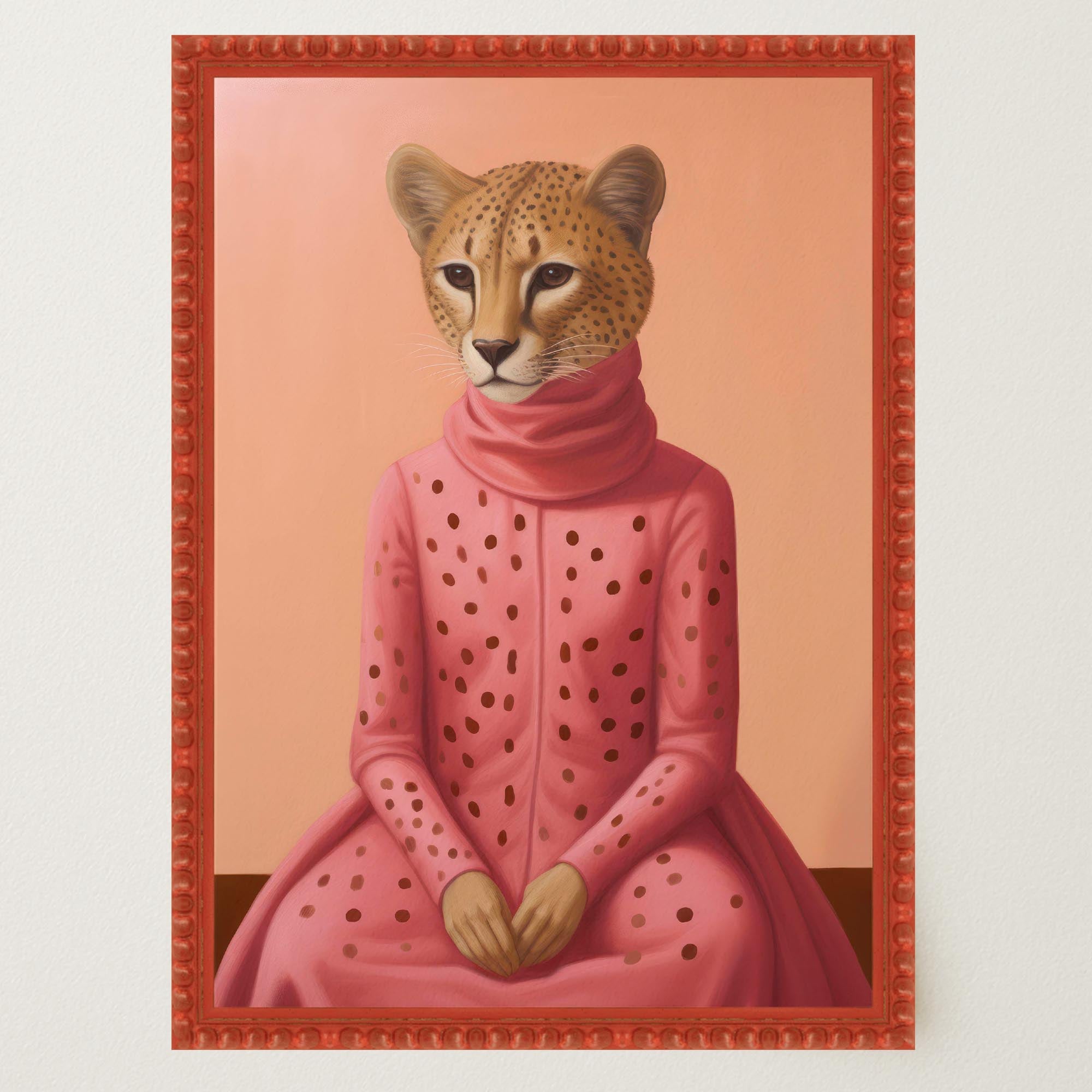 Pink Cheetah Portrait Art Print-Skudaboo