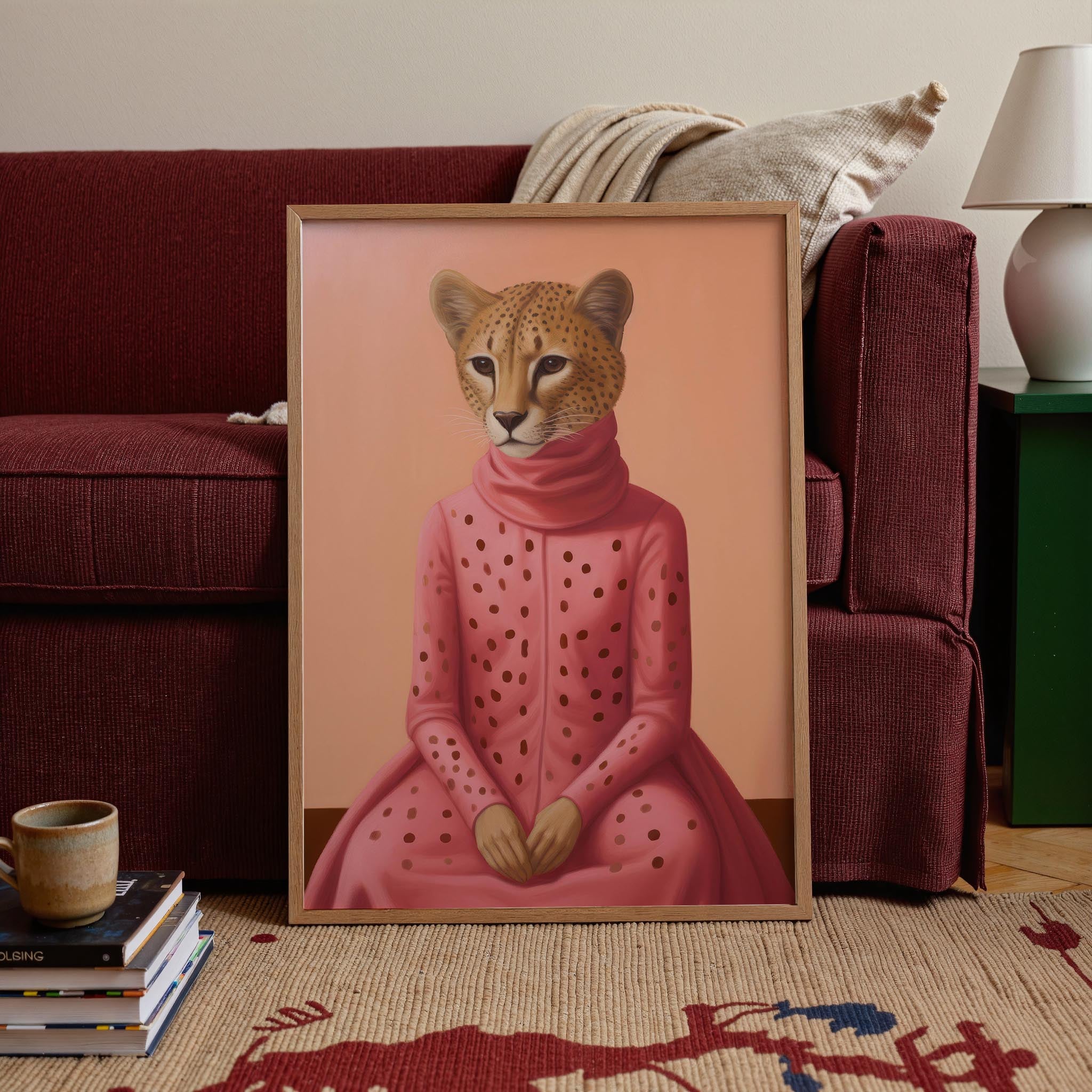 Pink Cheetah Portrait Art Print-Skudaboo