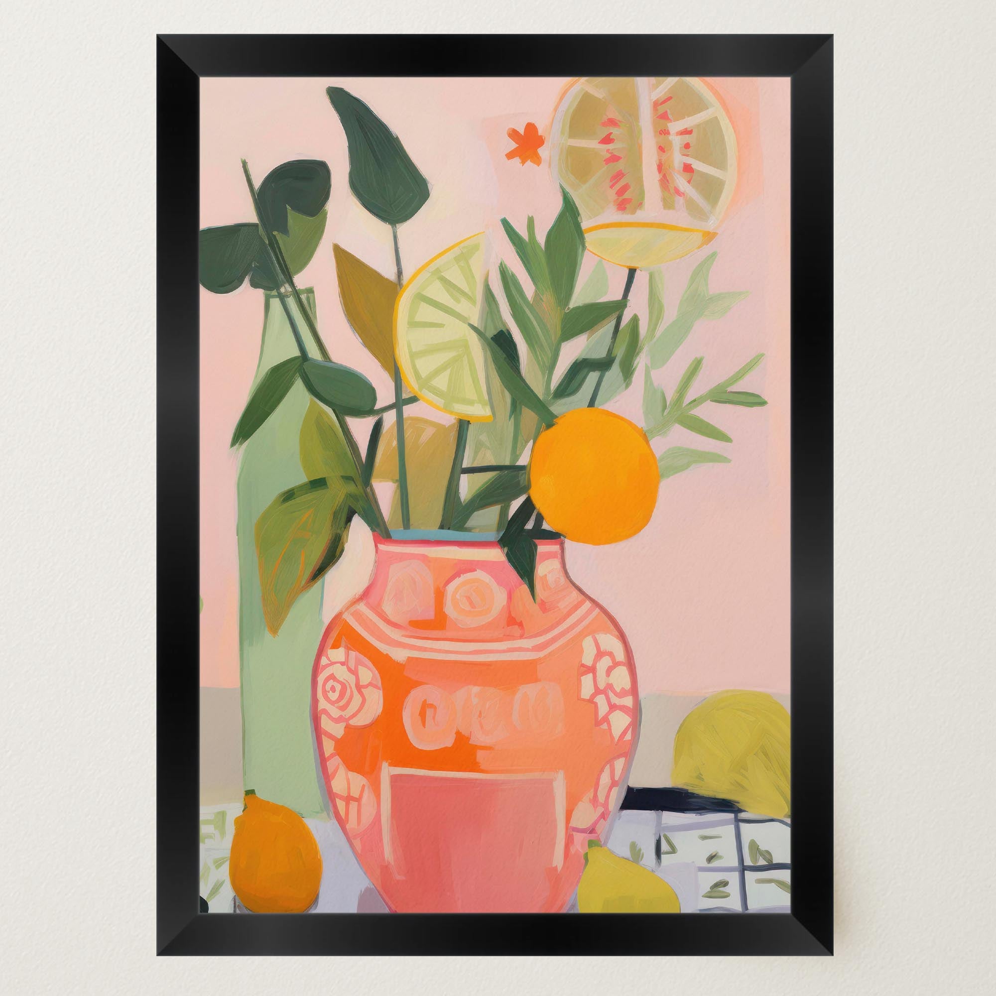 Vase of Oranges Still Life Wall Art Print-Skudaboo