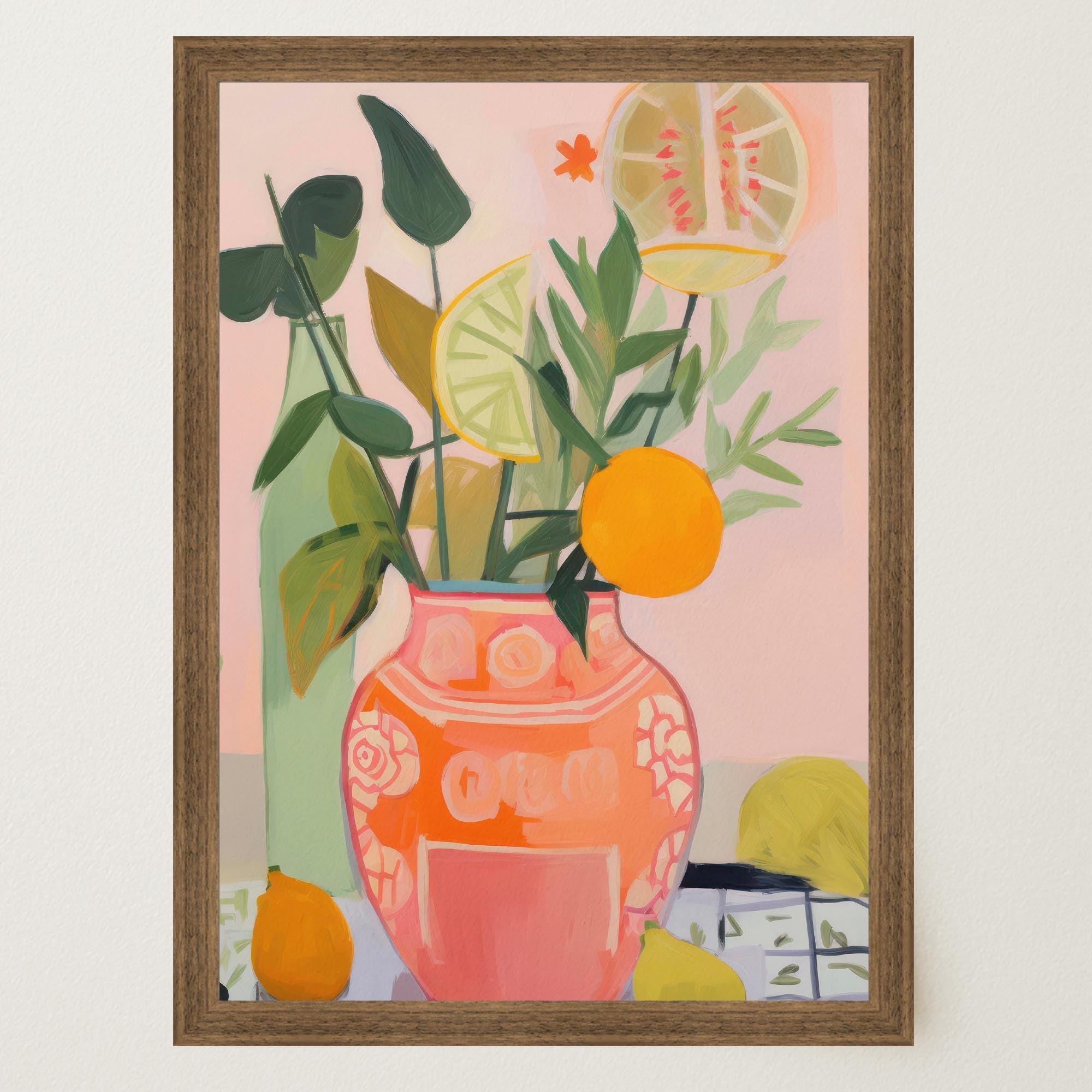 Vase of Oranges Still Life Wall Art Print-Skudaboo