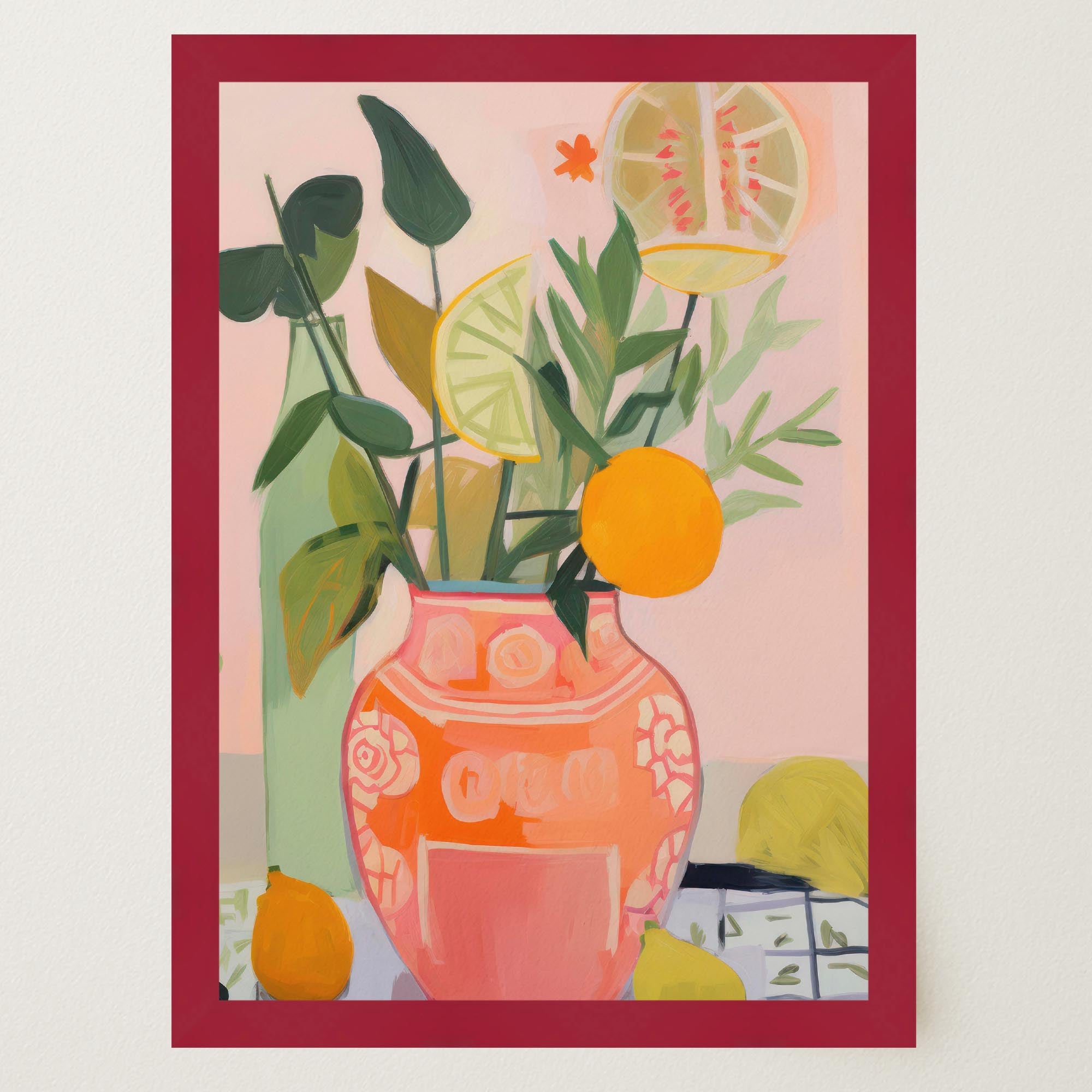 Vase of Oranges Still Life Wall Art Print-Skudaboo