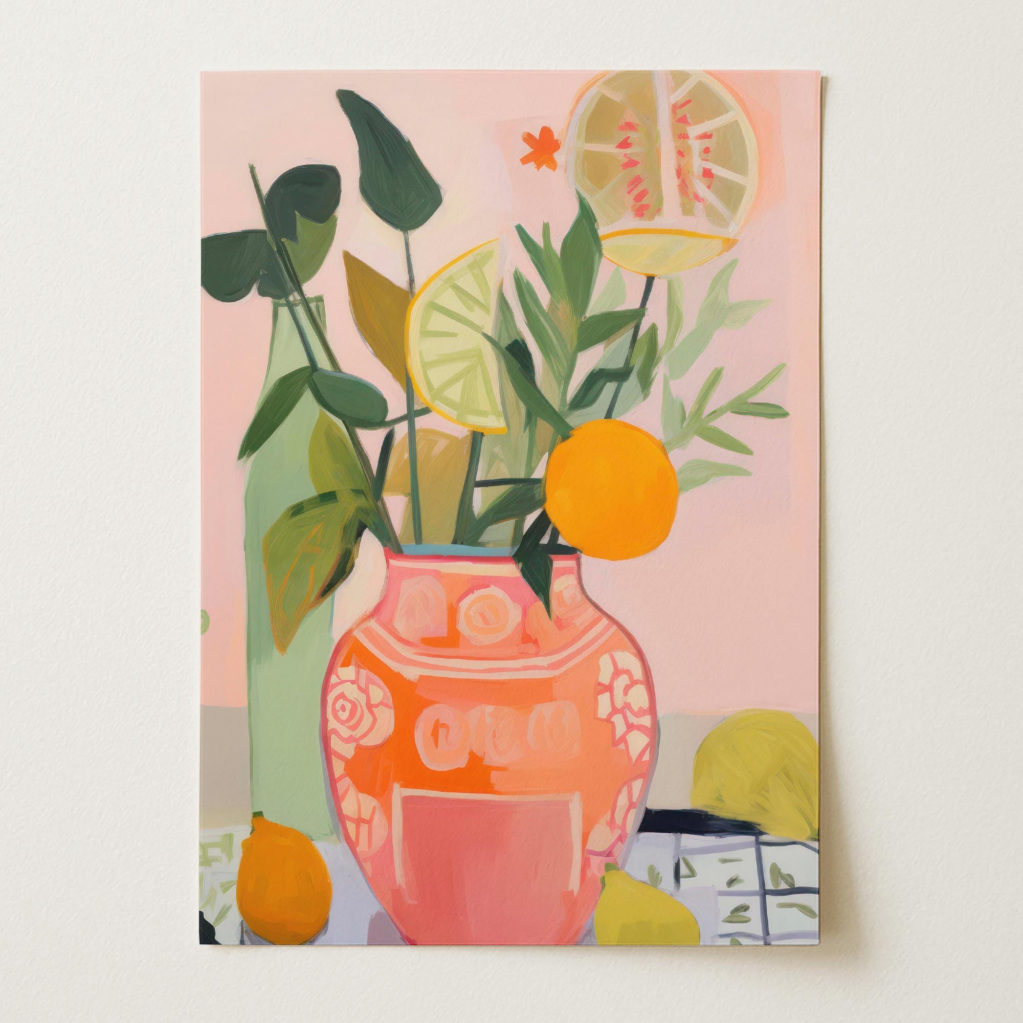 Vase of Oranges Still Life Wall Art Print-Skudaboo