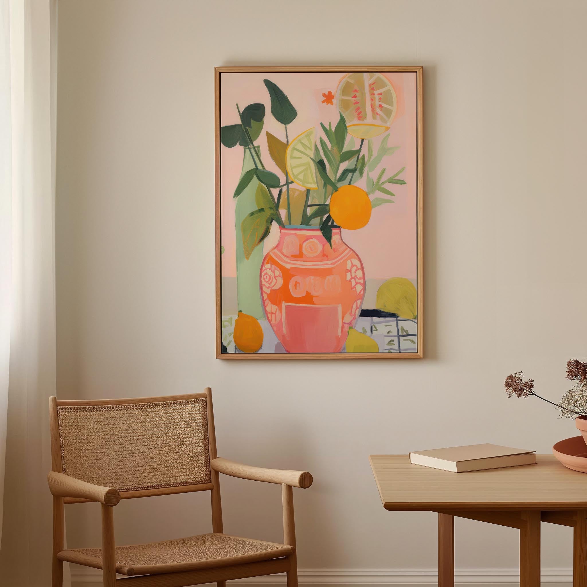 Vase of Oranges Still Life Wall Art Print-Skudaboo