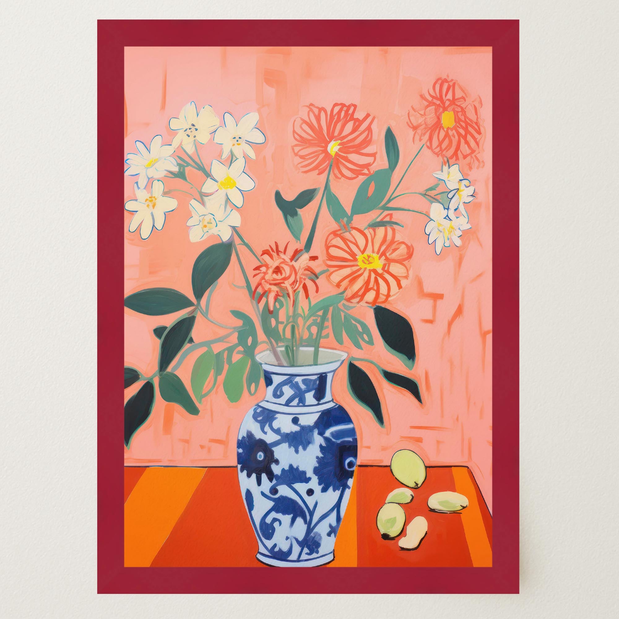 Colourful Floral Vase Still Life Wall Art Print-Skudaboo