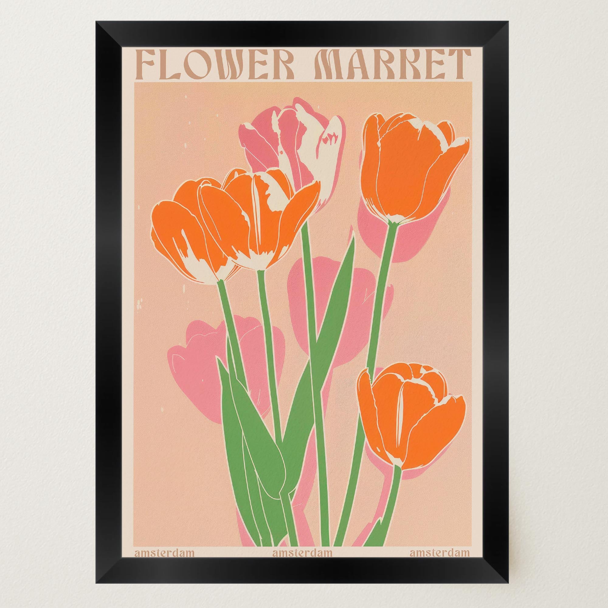 Pink Tulips Flower Market Amsterdam Art Print-Skudaboo
