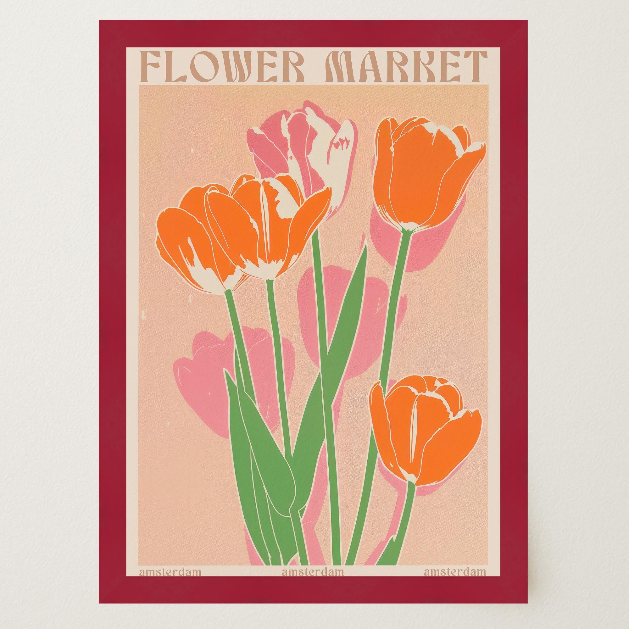 Pink Tulips Flower Market Amsterdam Art Print-Skudaboo