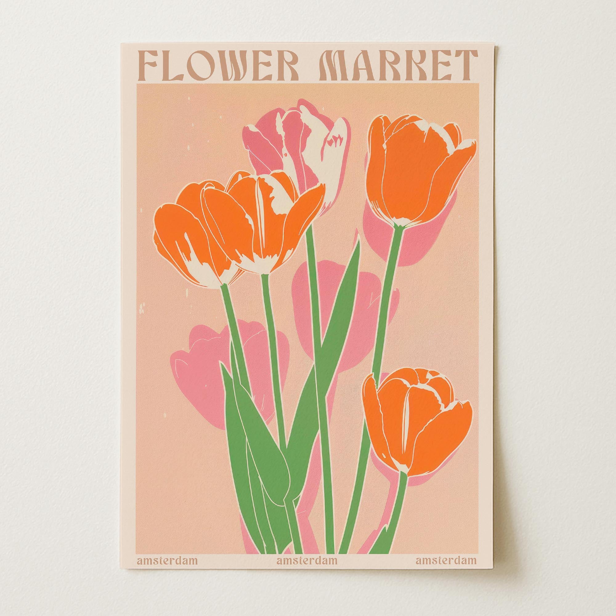 Pink Tulips Flower Market Amsterdam Art Print-Skudaboo