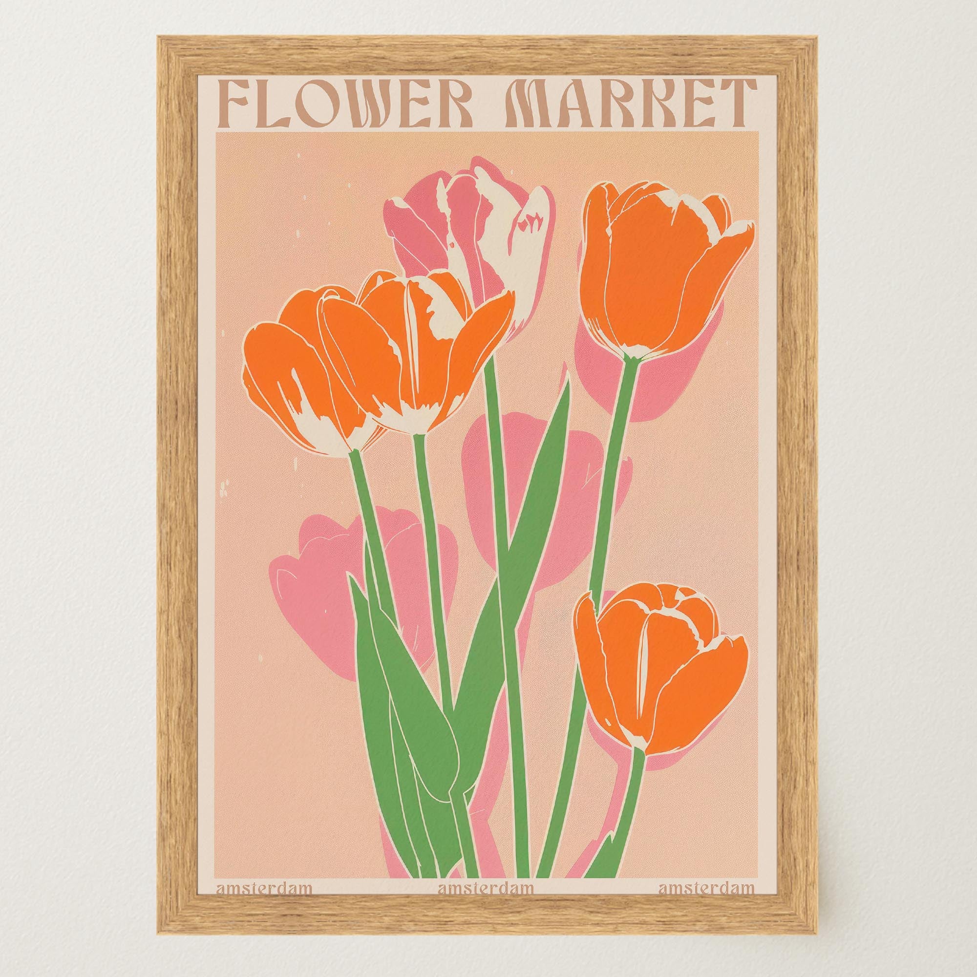 Pink Tulips Flower Market Amsterdam Art Print-Skudaboo