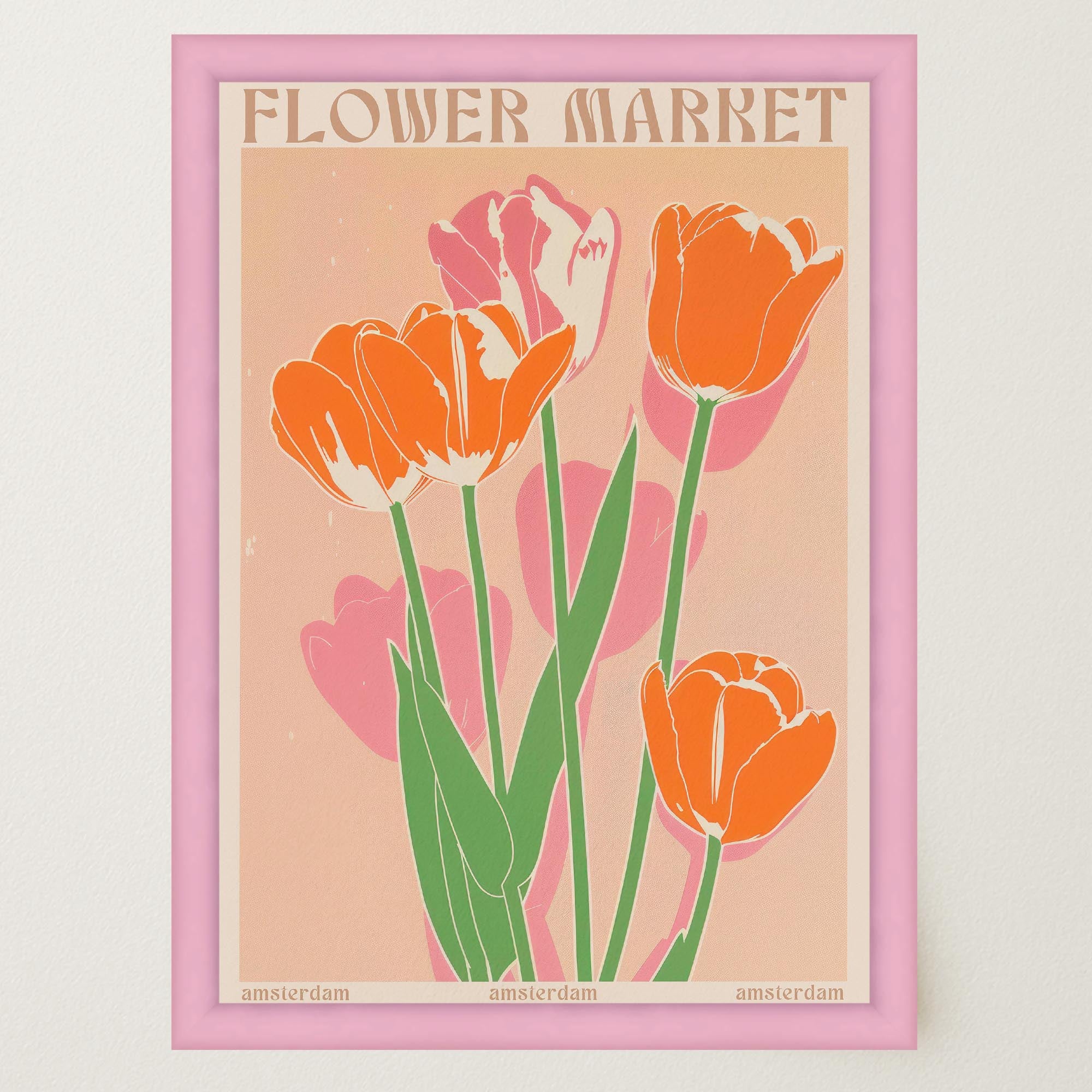 Pink Tulips Flower Market Amsterdam Art Print-Skudaboo