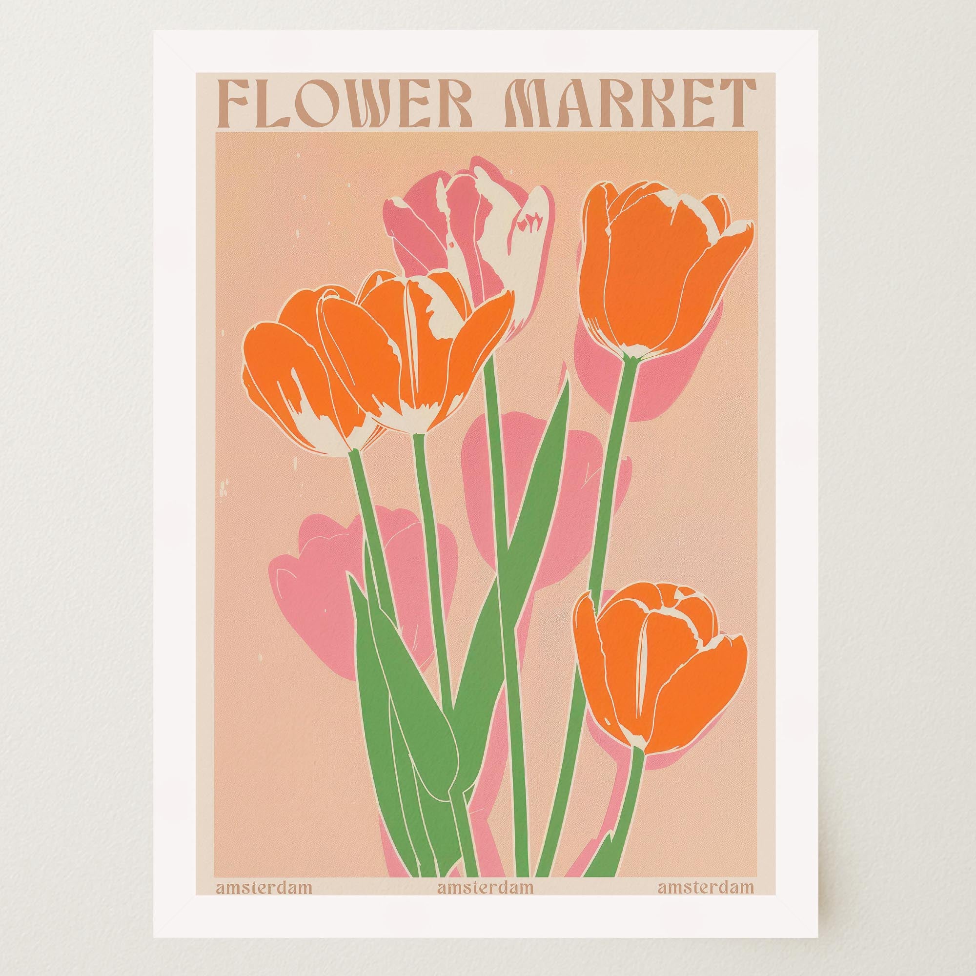 Pink Tulips Flower Market Amsterdam Art Print-Skudaboo
