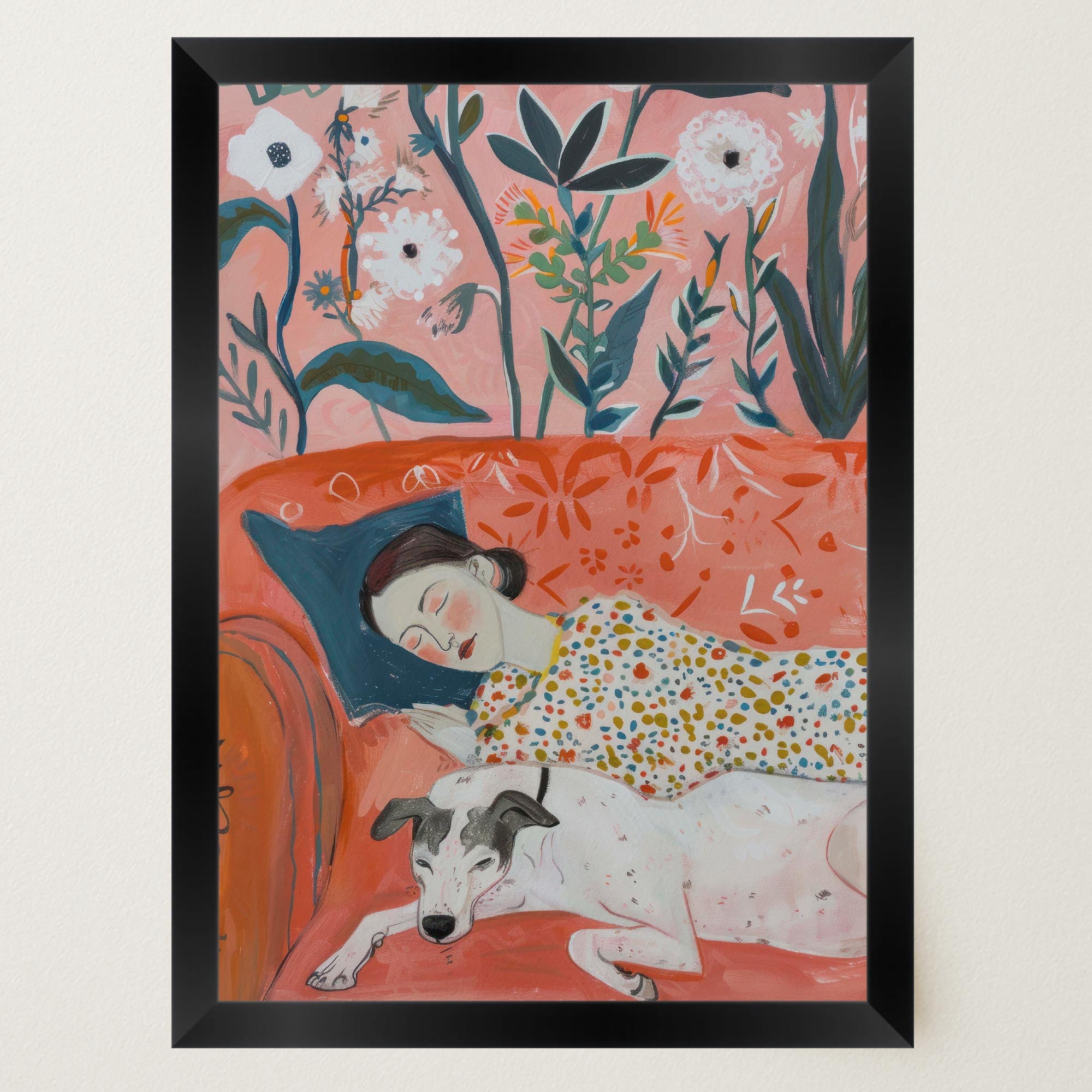 Sleeping Woman and Dog Wall Art Print-Skudaboo