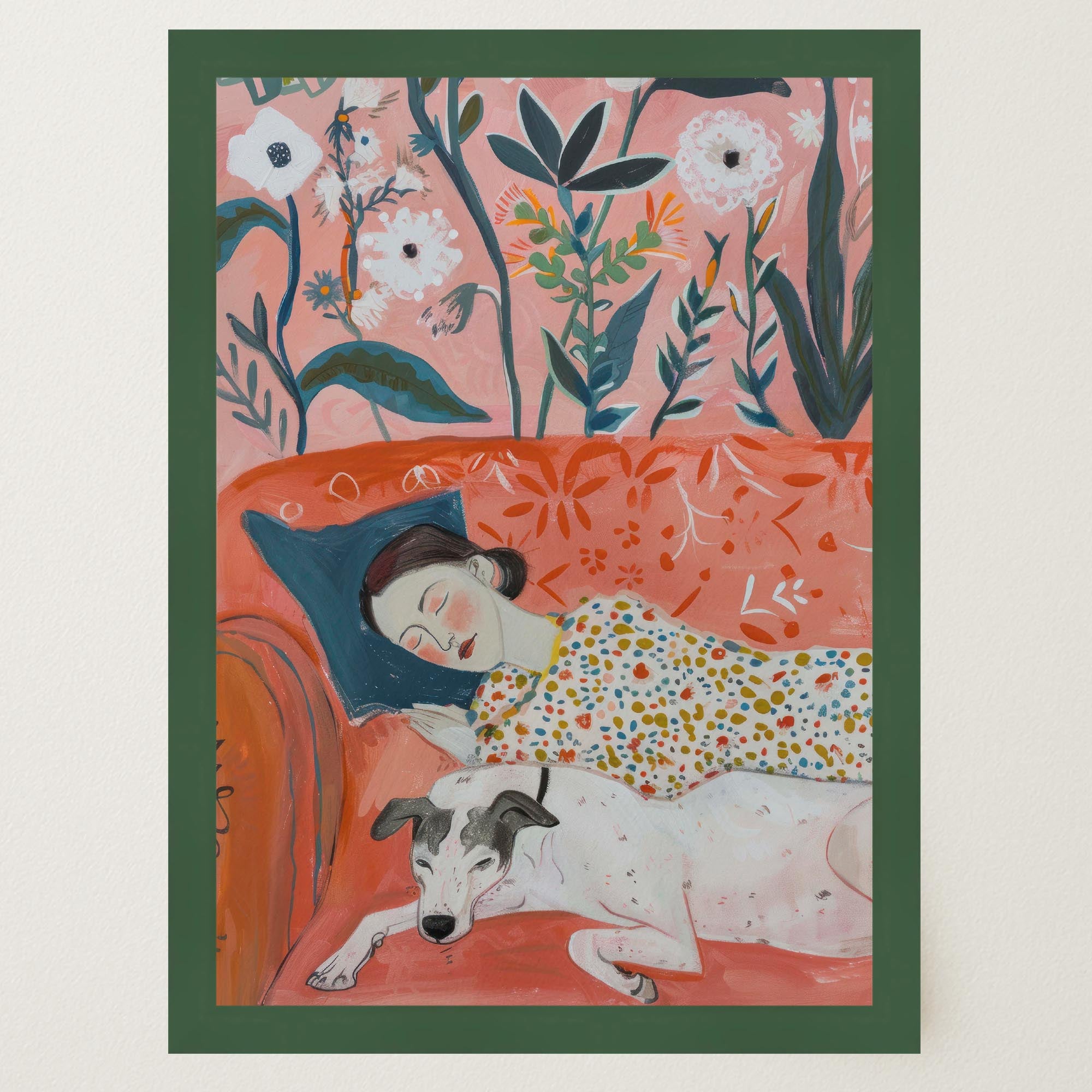Sleeping Woman and Dog Wall Art Print-Skudaboo