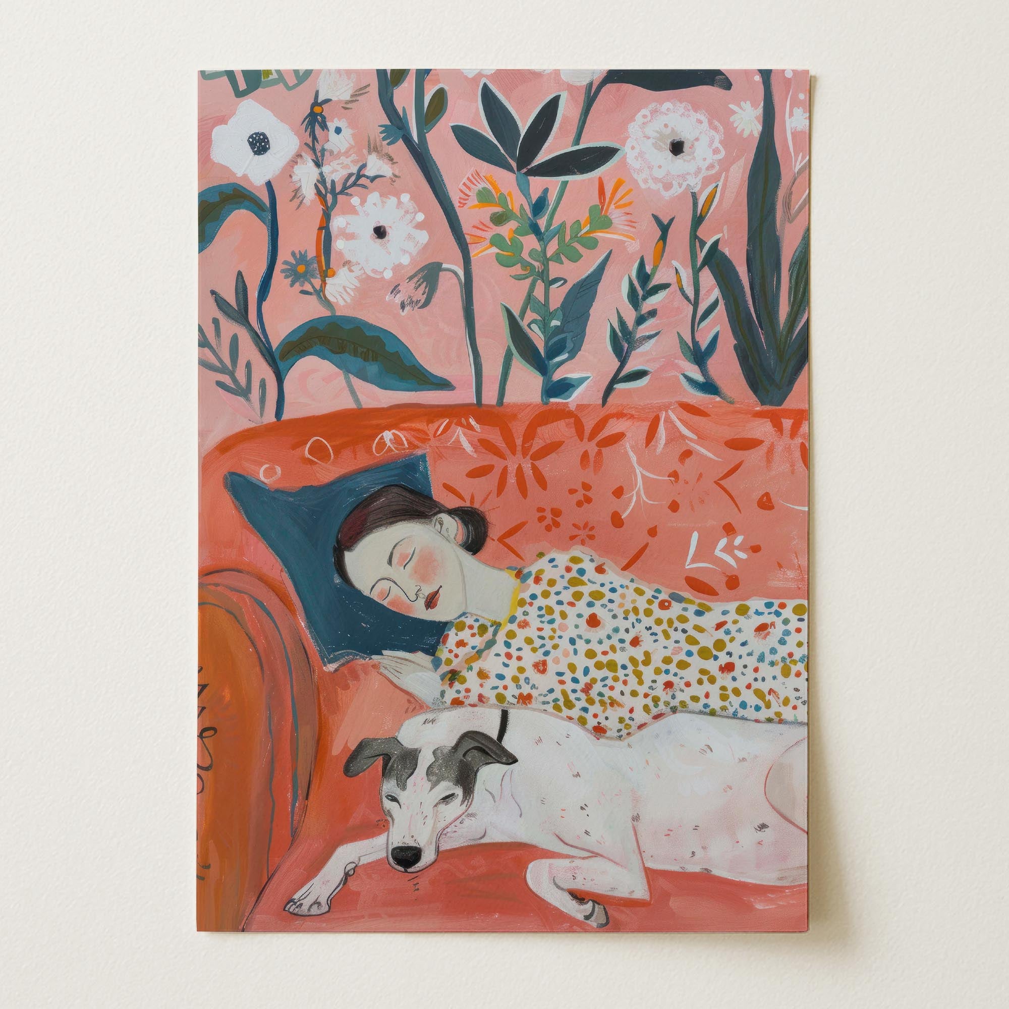 Sleeping Woman and Dog Wall Art Print-Skudaboo