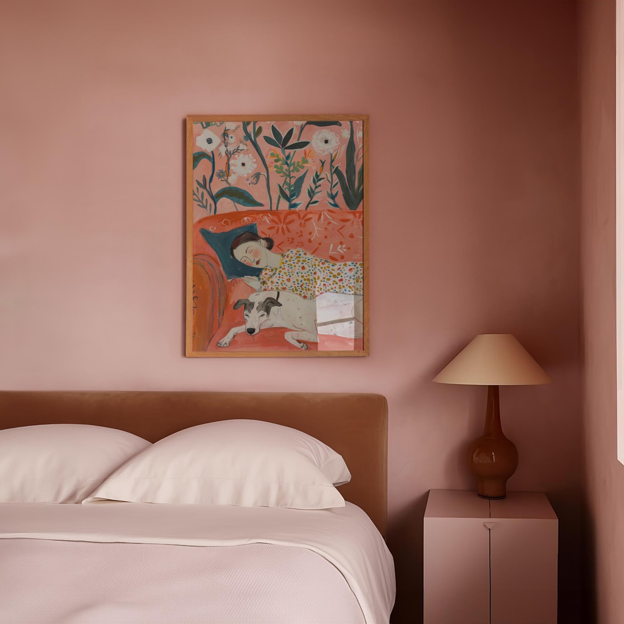 Sleeping Woman and Dog Wall Art Print-Skudaboo