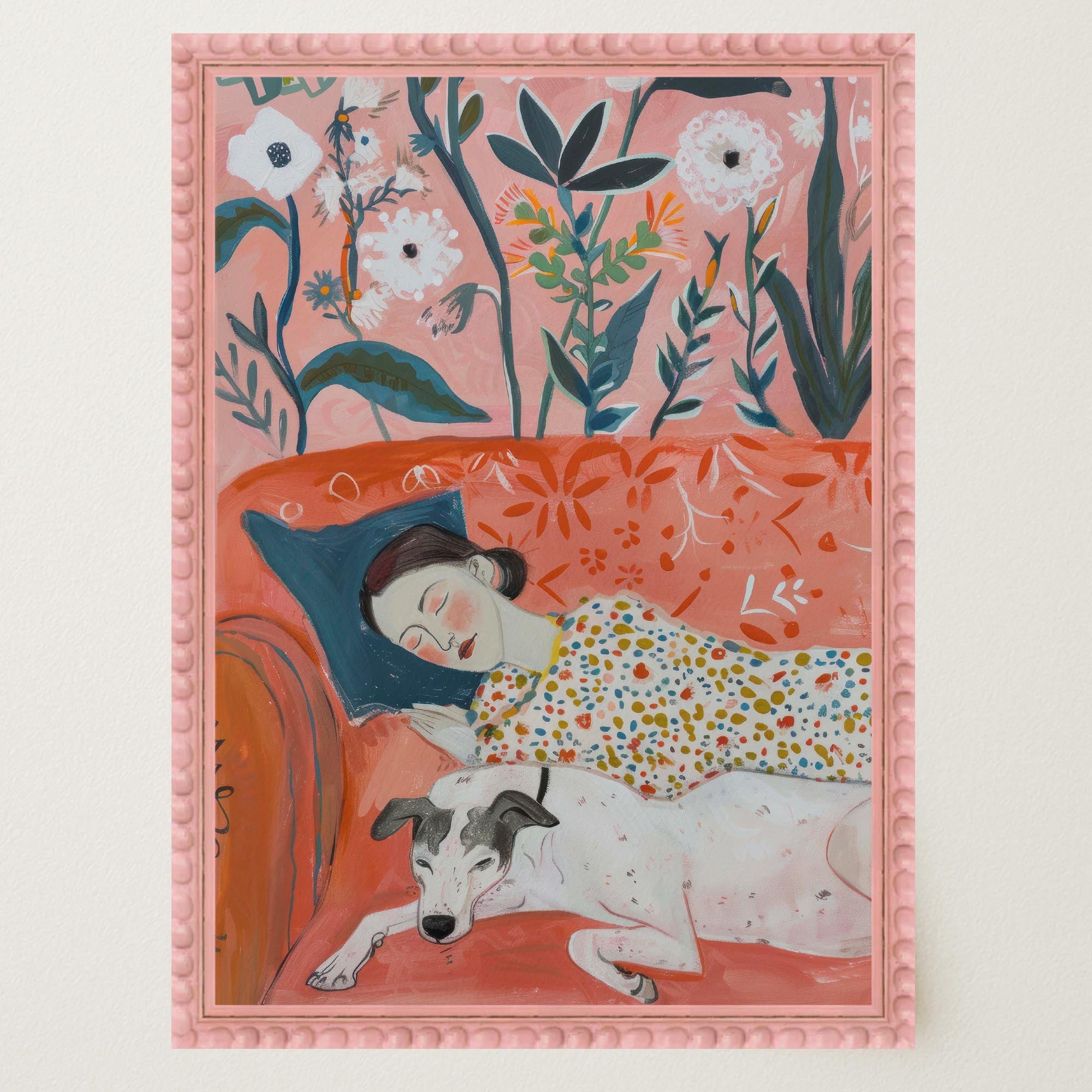 Sleeping Woman and Dog Wall Art Print-Skudaboo