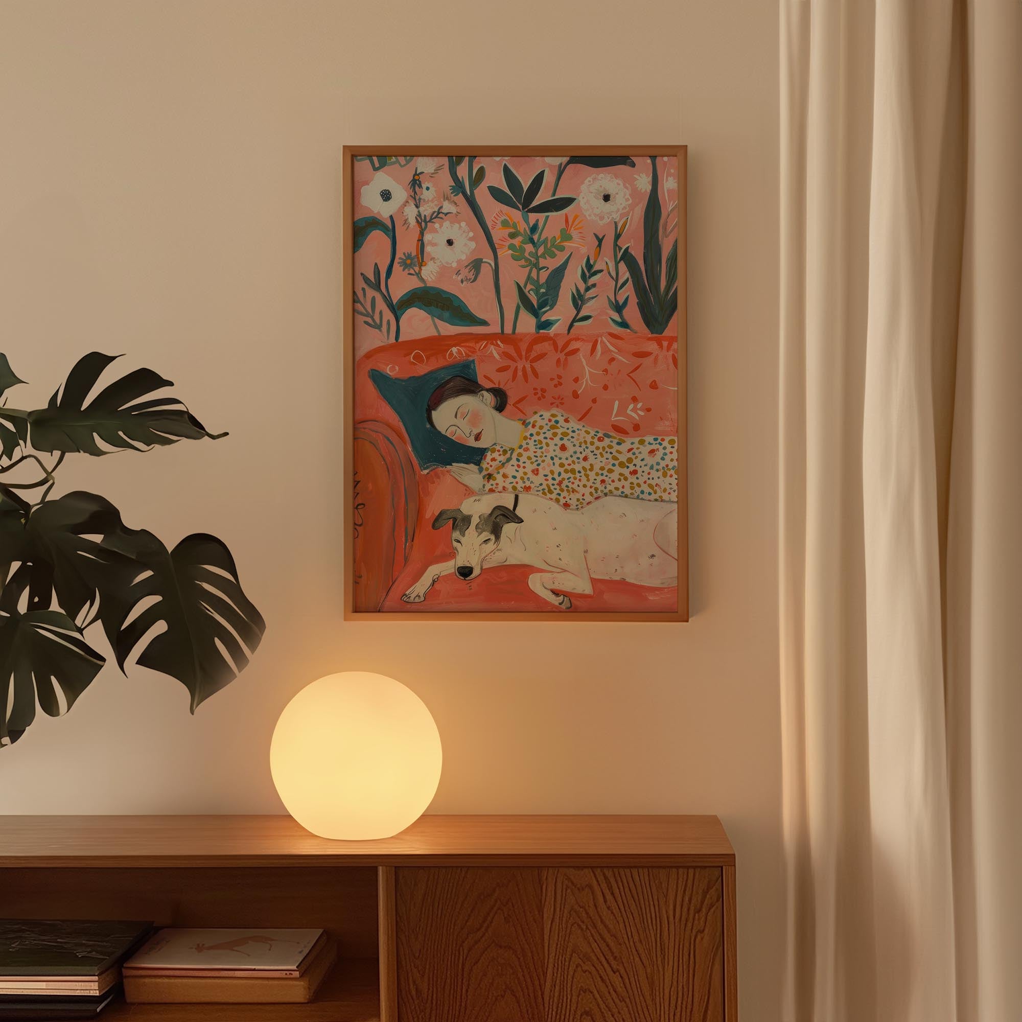 Sleeping Woman and Dog Wall Art Print-Skudaboo