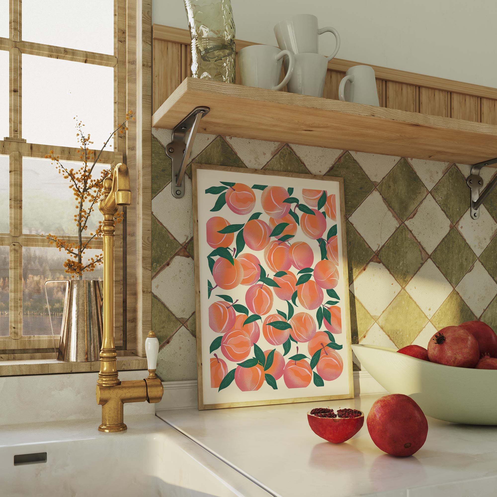 Peach Pattern Botanical Wall Art Print-Skudaboo