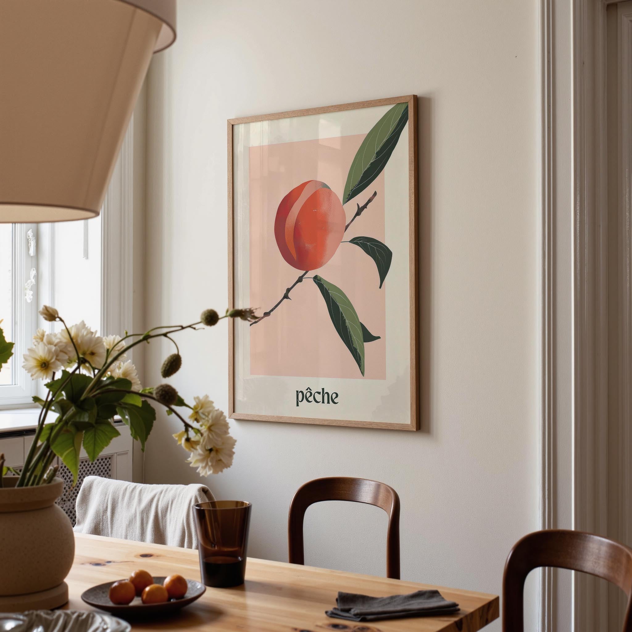Peach Botanical Wall Art Print-Skudaboo