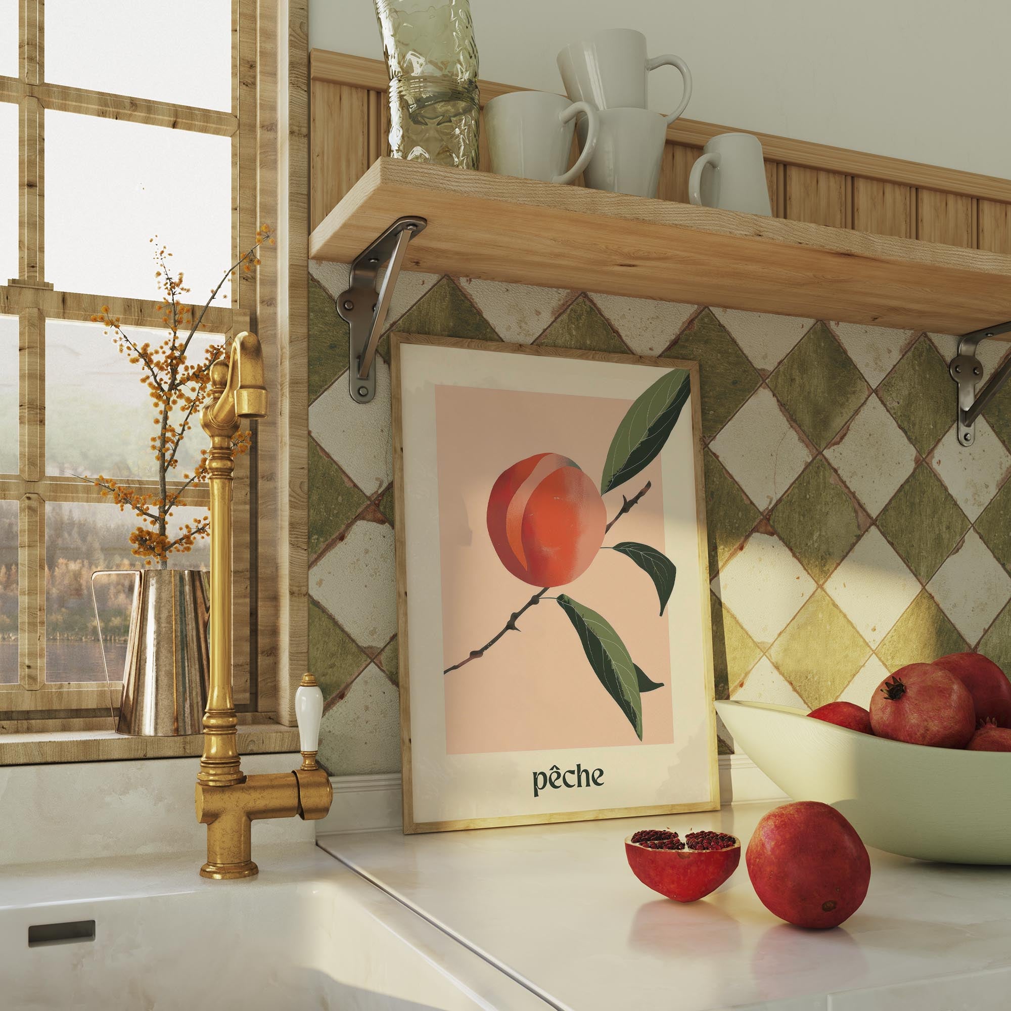 Peach Botanical Wall Art Print-Skudaboo