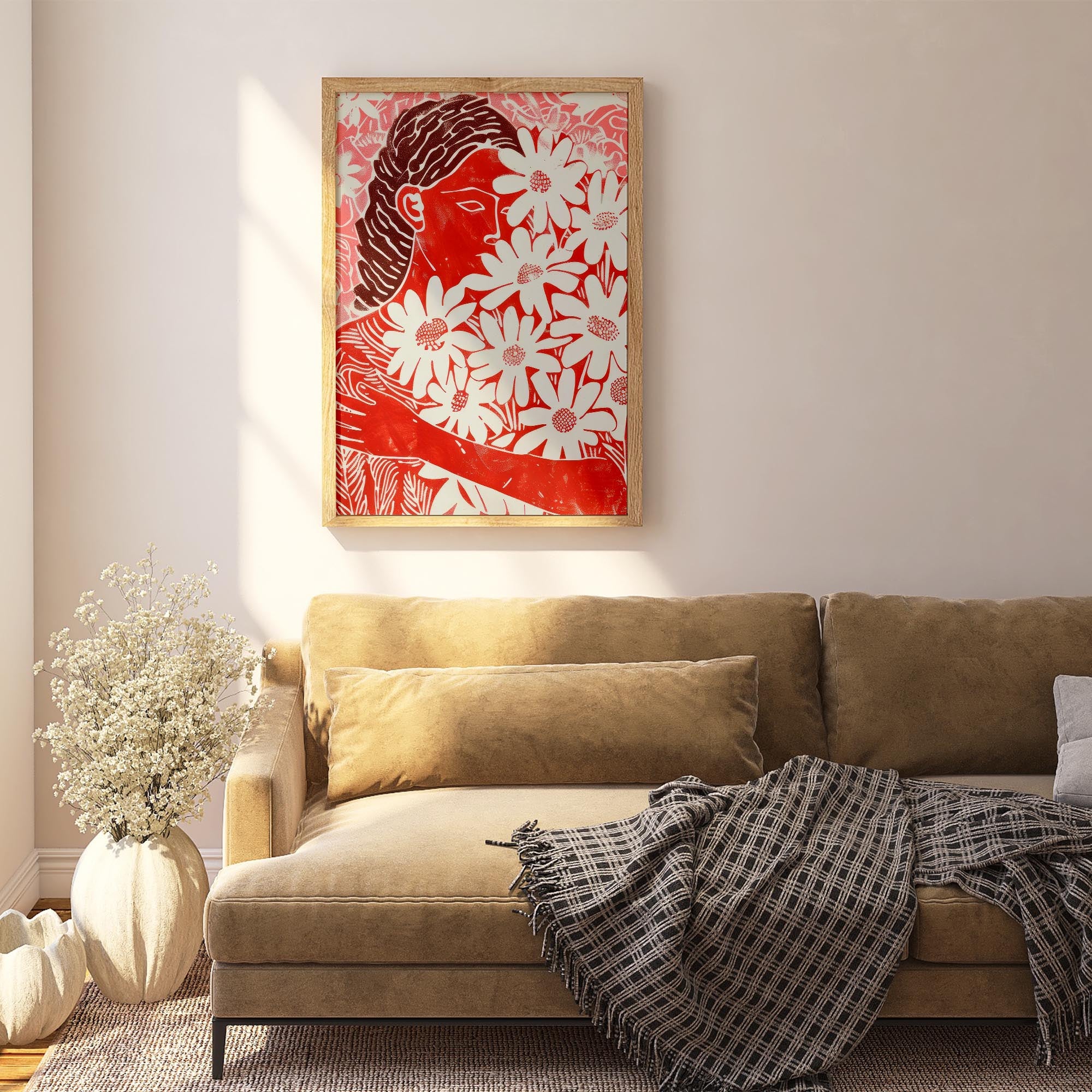Red Floral Botanical Wall Art Print-Skudaboo
