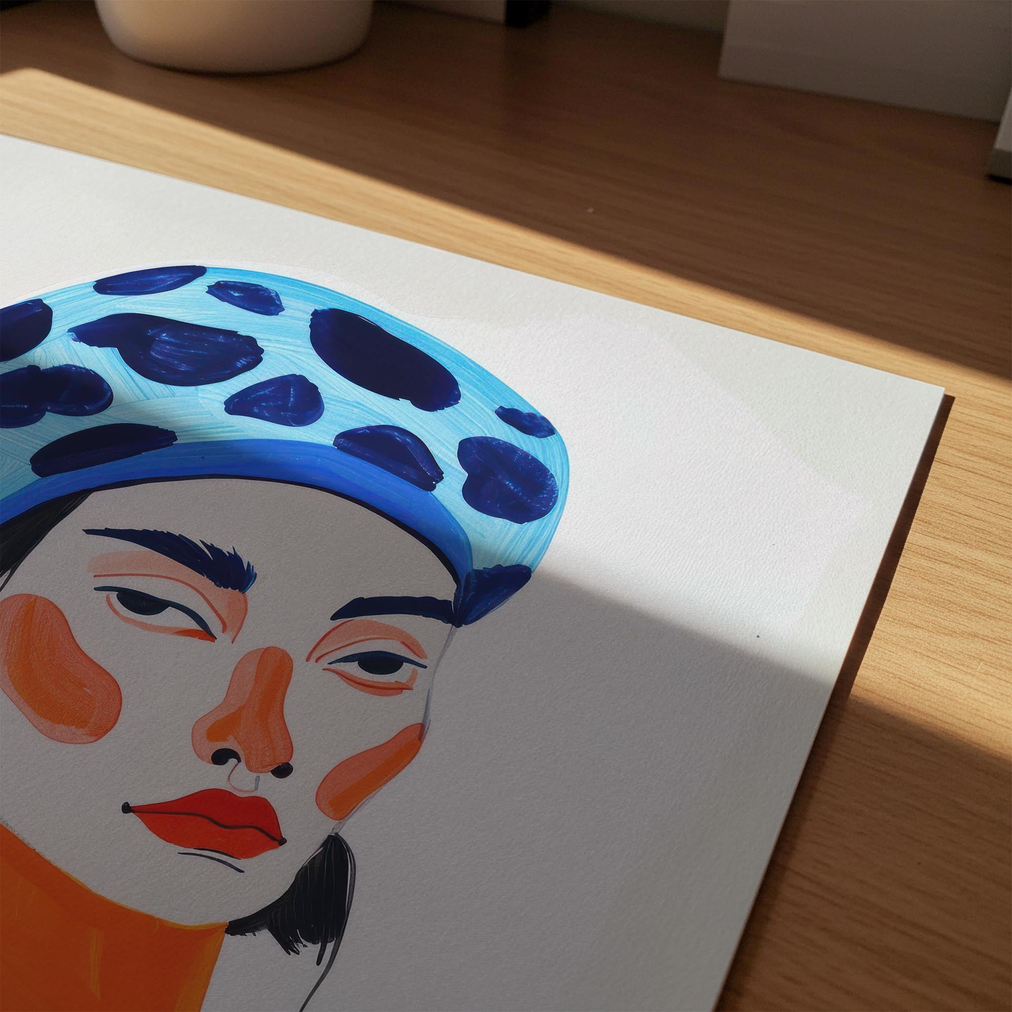 Woman with Blue Beret Portrait Wall Art Print-Skudaboo