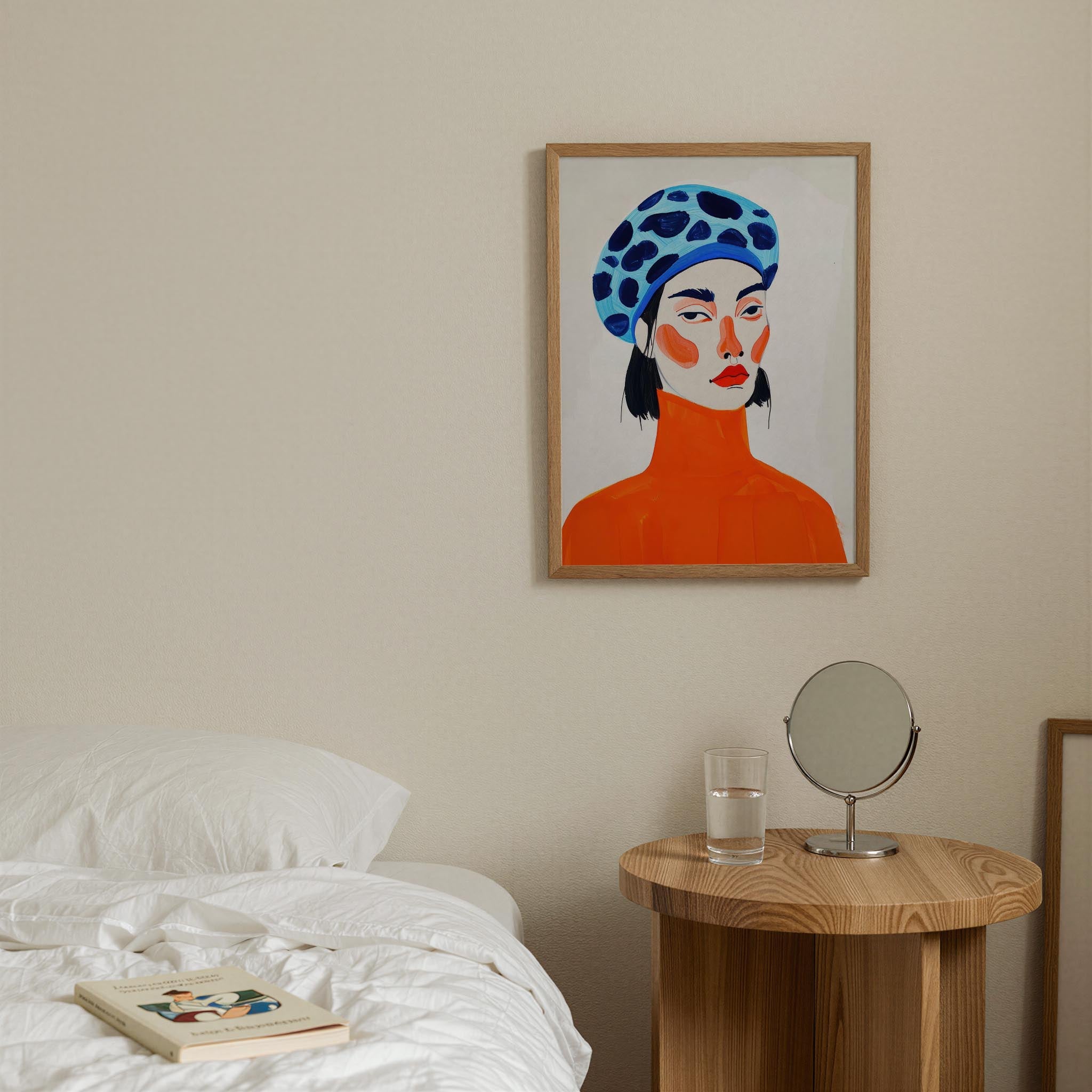 Woman with Blue Beret Portrait Wall Art Print-Skudaboo