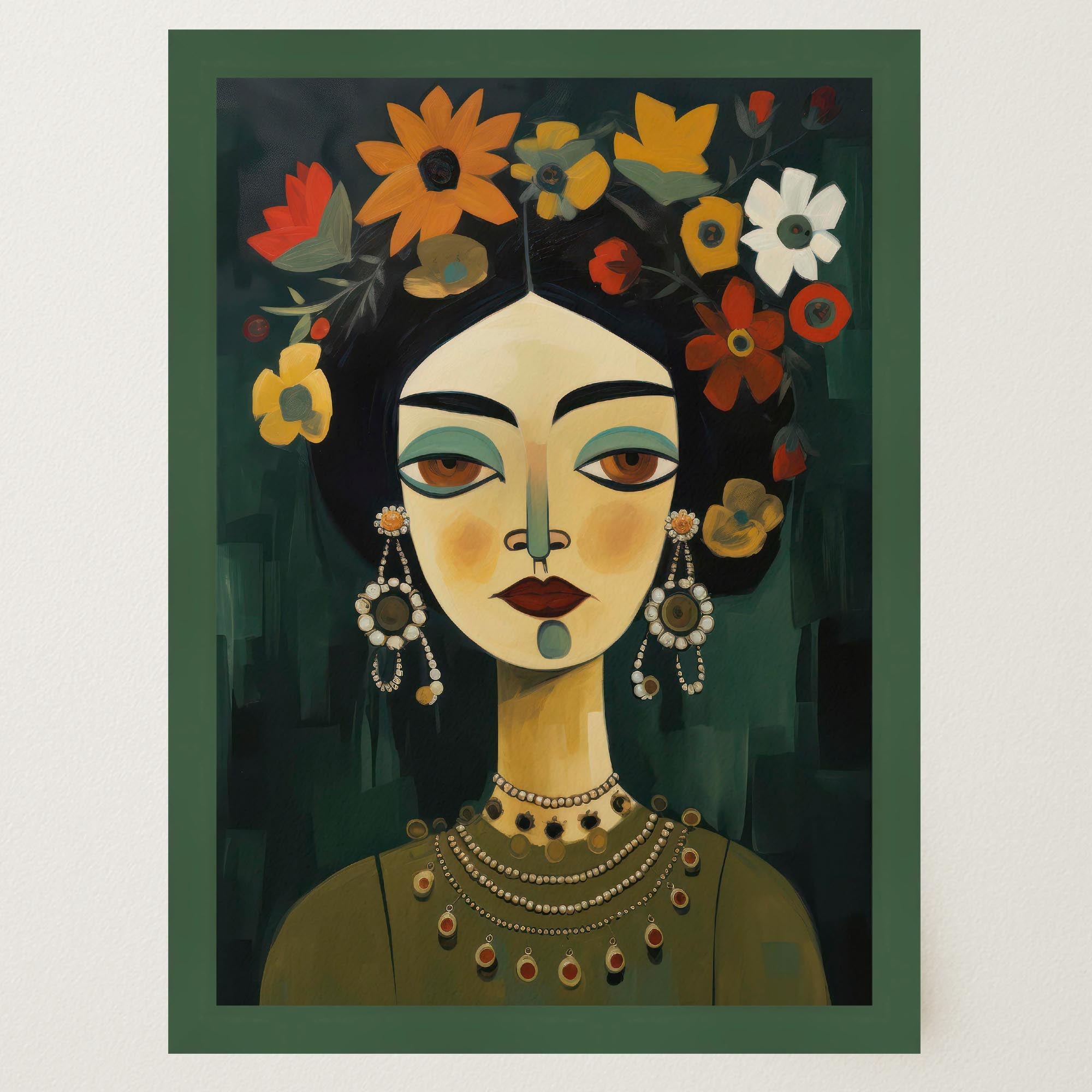 Floral Woman Portrait Wall Art Print-Skudaboo