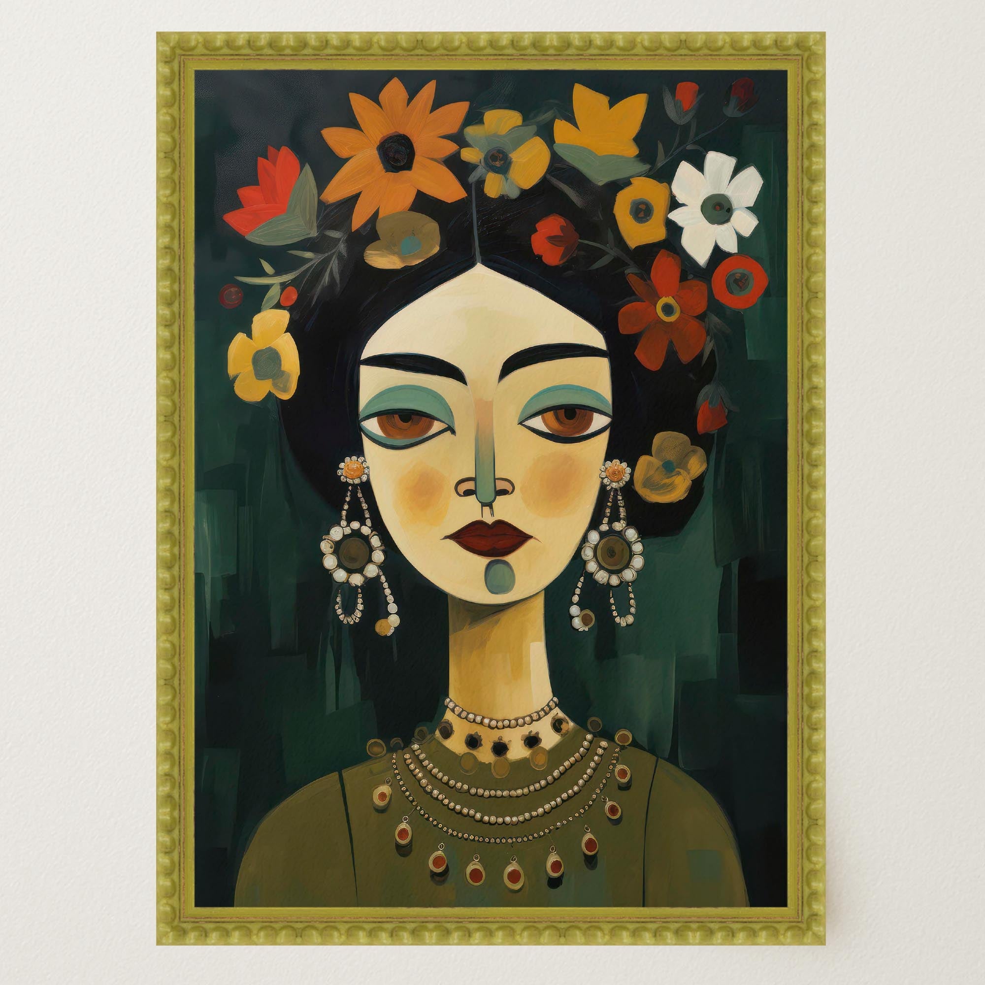 Floral Woman Portrait Wall Art Print-Skudaboo