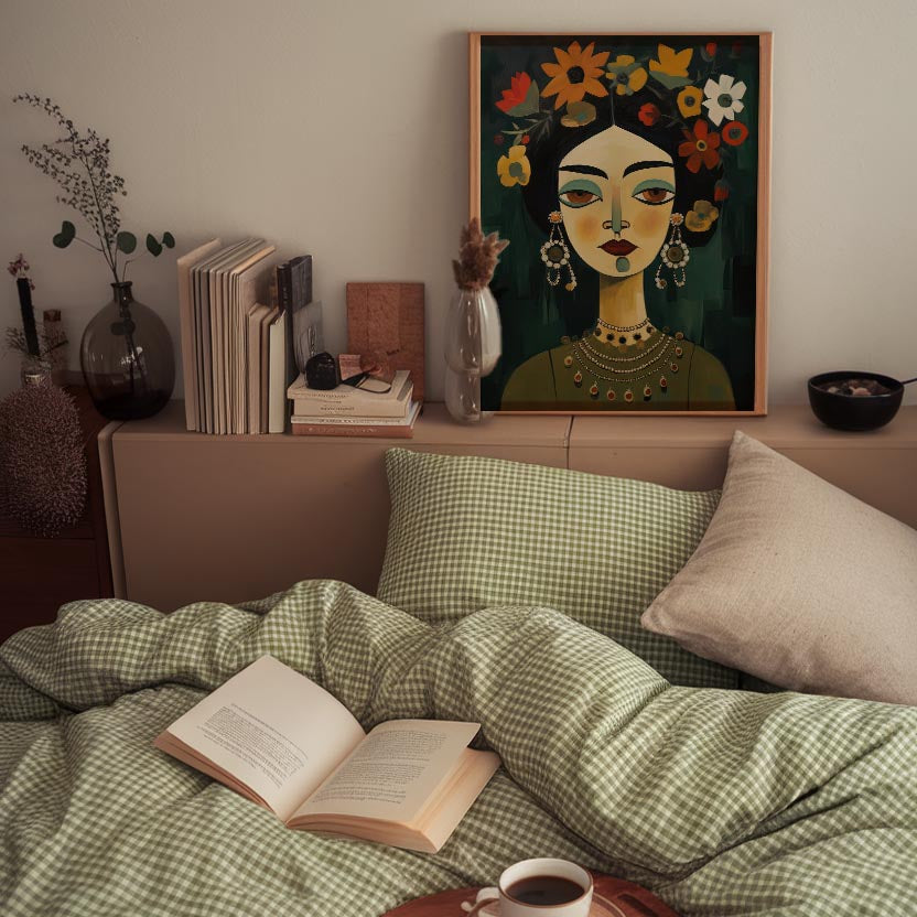 Floral Woman Portrait Wall Art Print-Skudaboo