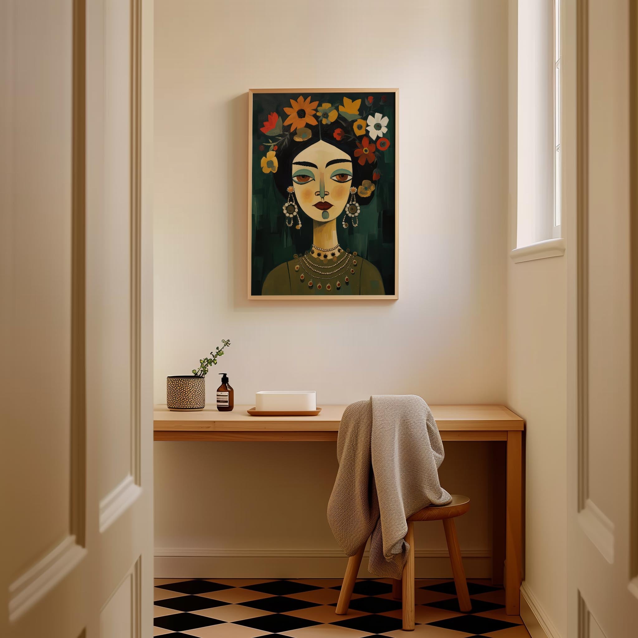 Floral Woman Portrait Wall Art Print-Skudaboo