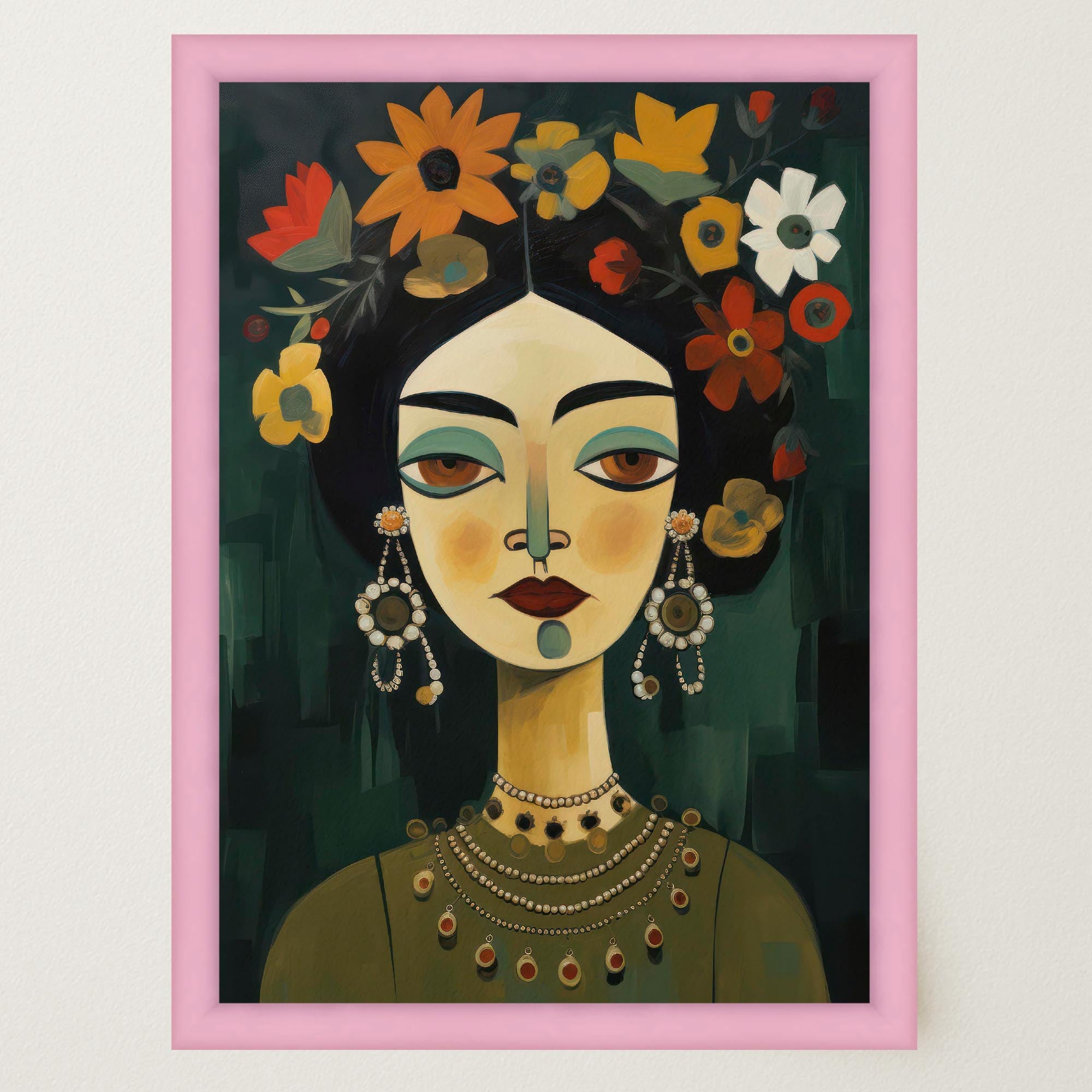Floral Woman Portrait Wall Art Print-Skudaboo