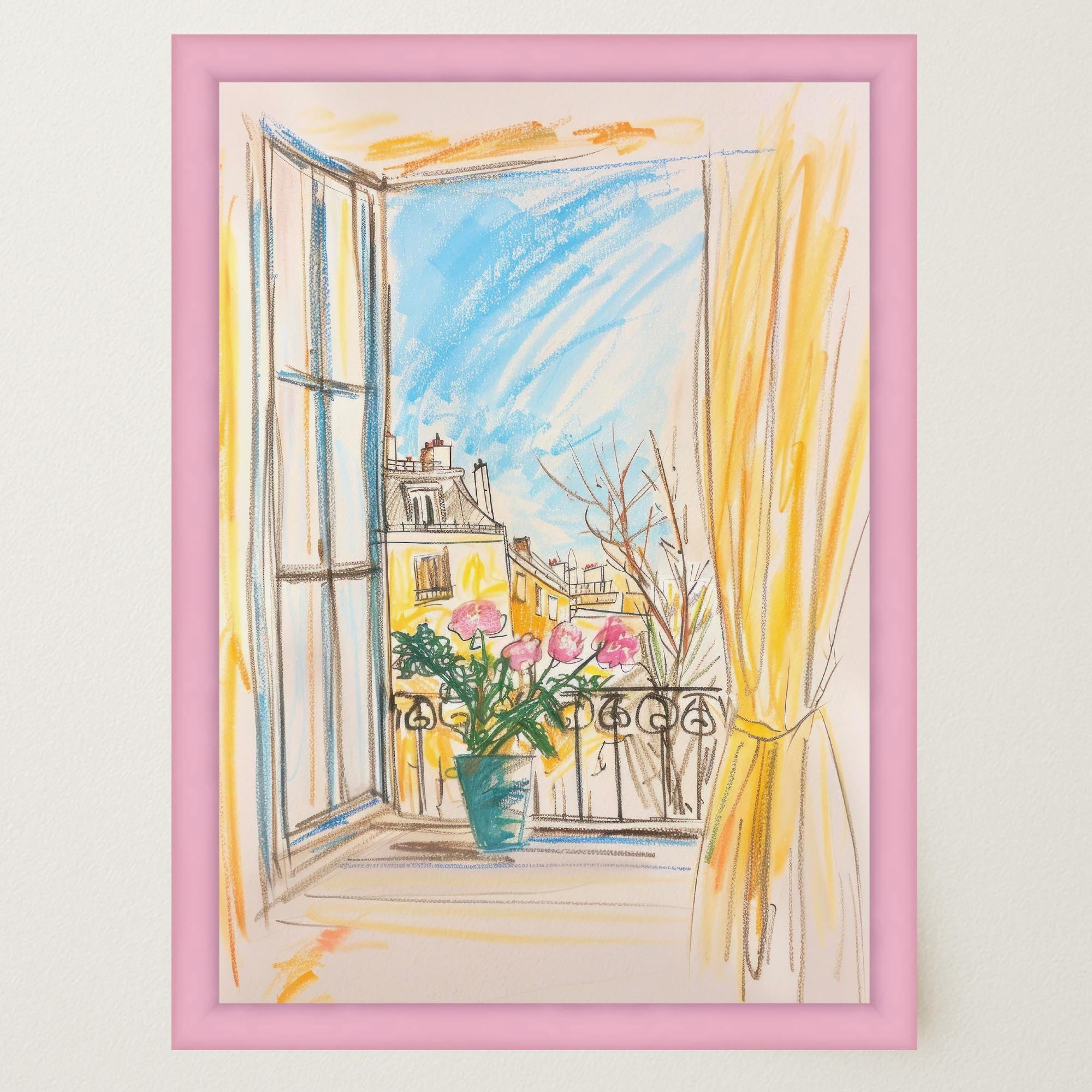 Pastel Cityscape Wall Art Print-Skudaboo