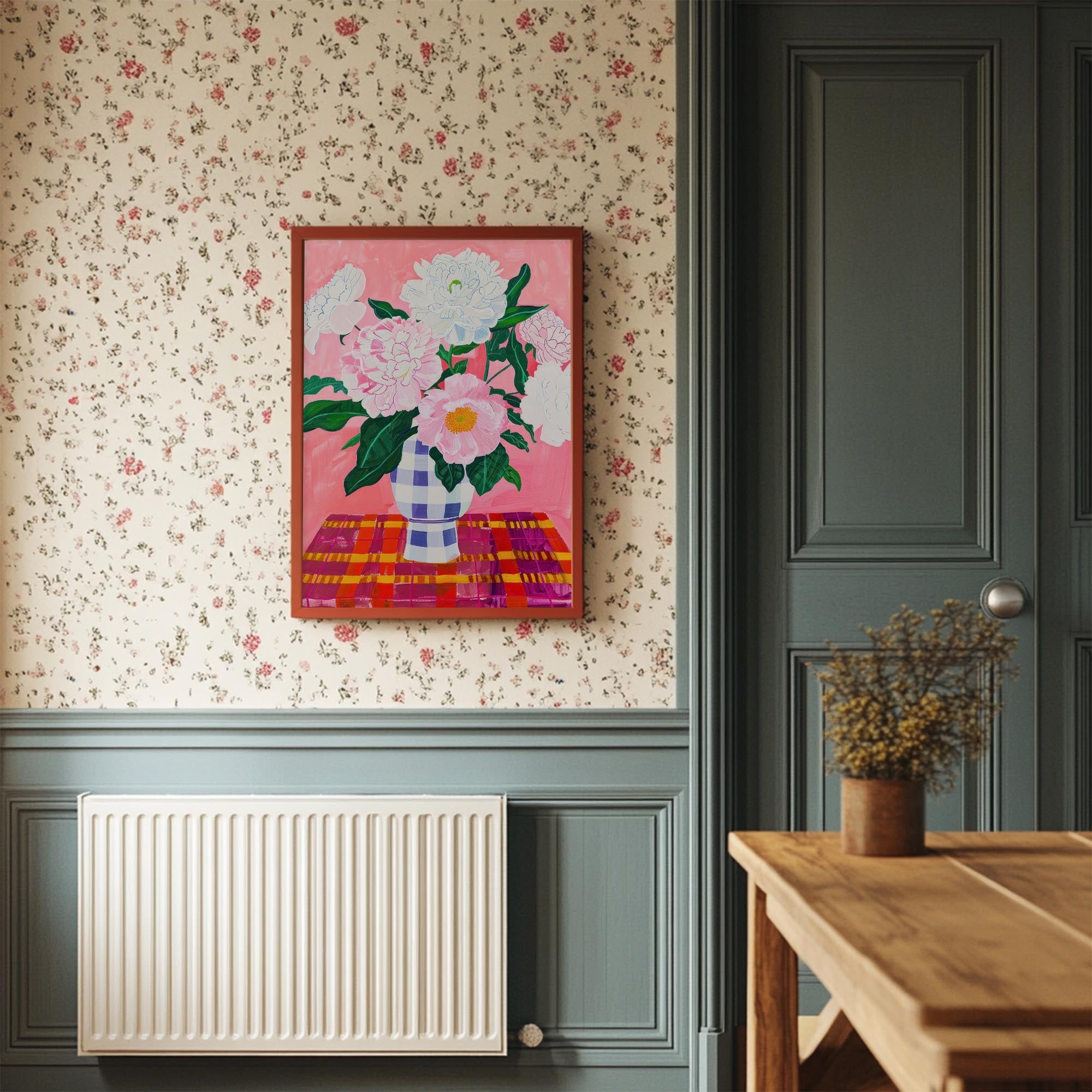 Pink Floral Vase Still Life Wall Art Print-Skudaboo