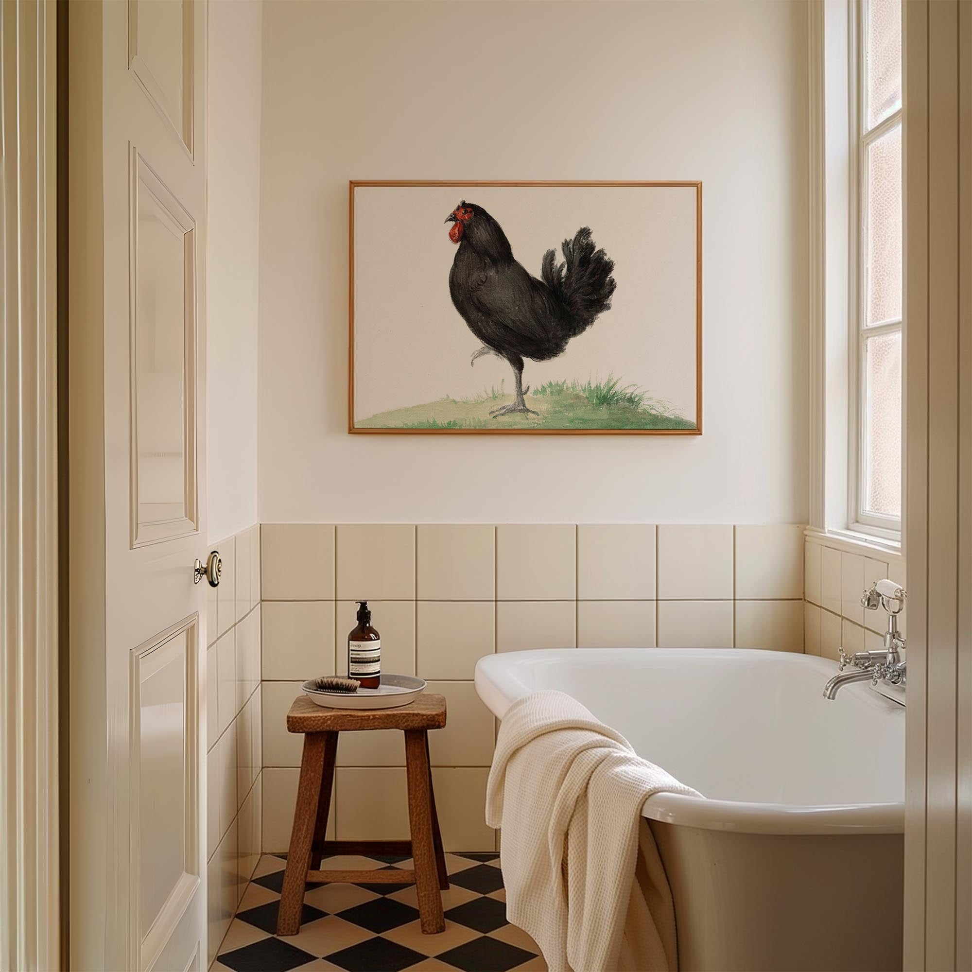 Black Chicken Vintage Bird Illustration Wall Art Print-Skudaboo