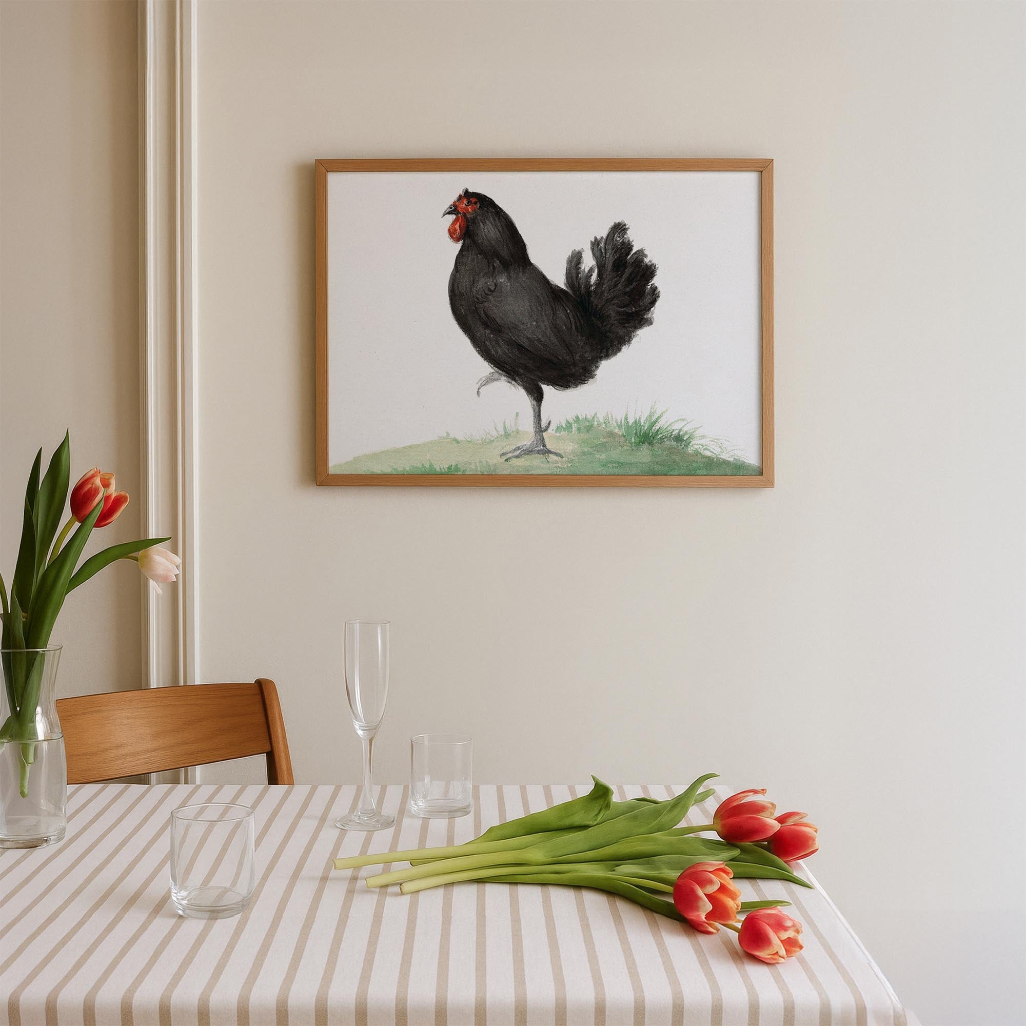 Black Chicken Vintage Bird Illustration Wall Art Print-Skudaboo