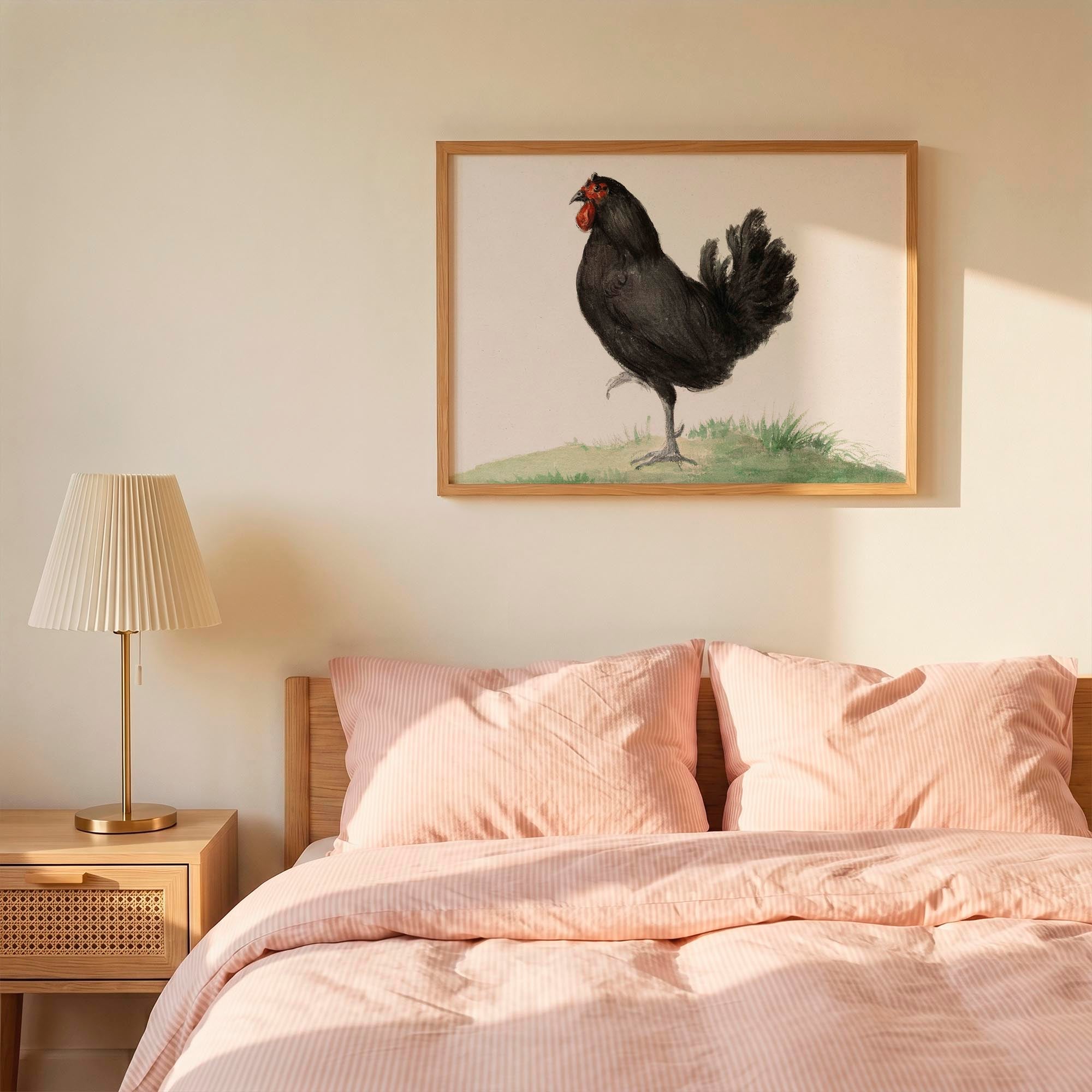 Black Chicken Vintage Bird Illustration Wall Art Print-Skudaboo