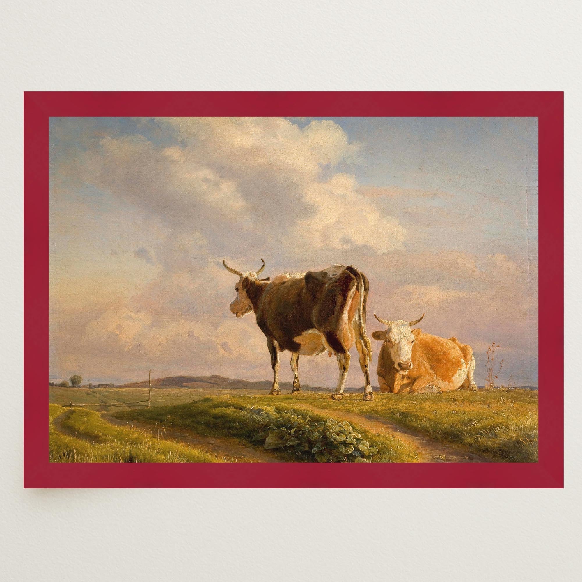Cows in Open Field Vintage Landscape Print-Skudaboo