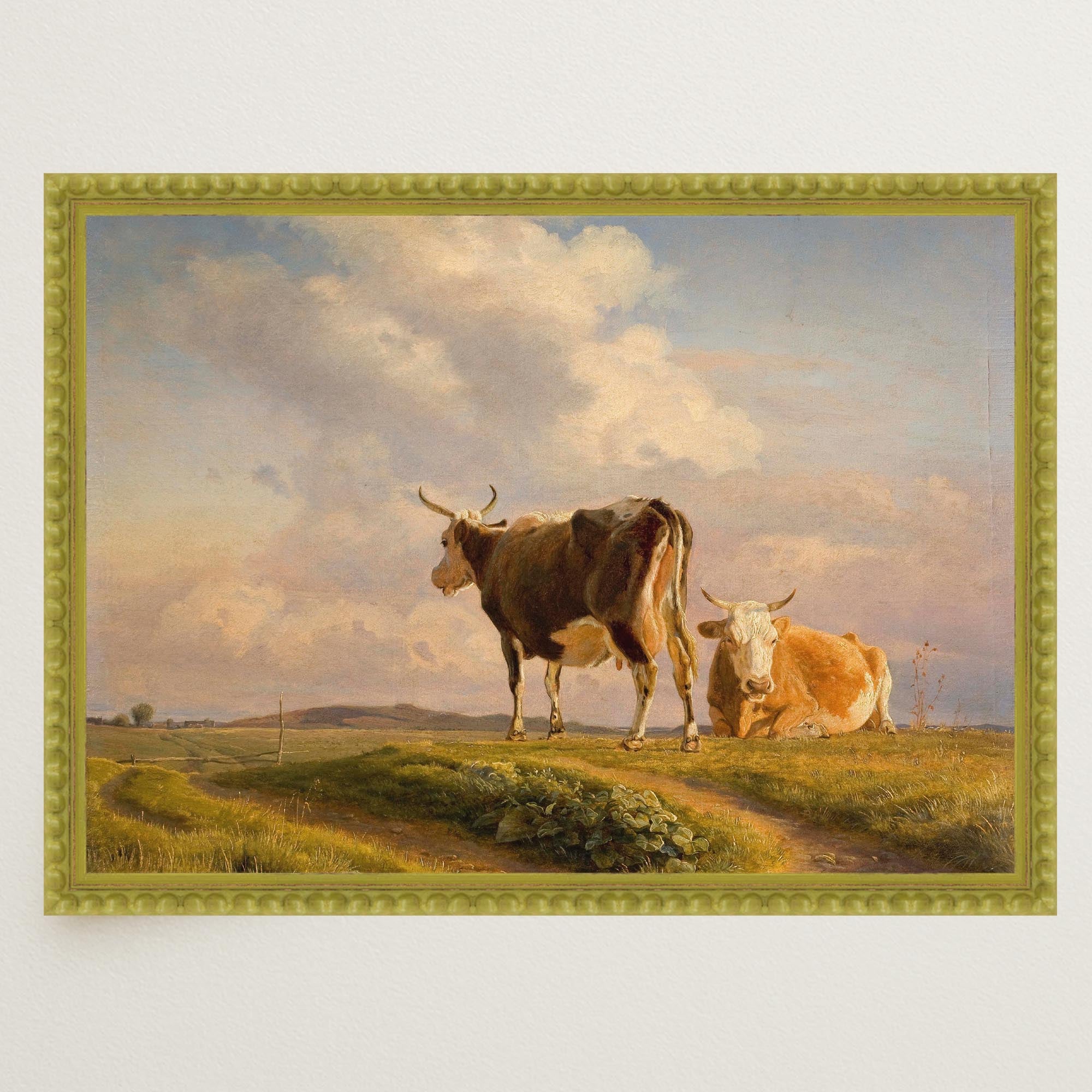 Cows in Open Field Vintage Landscape Print-Skudaboo