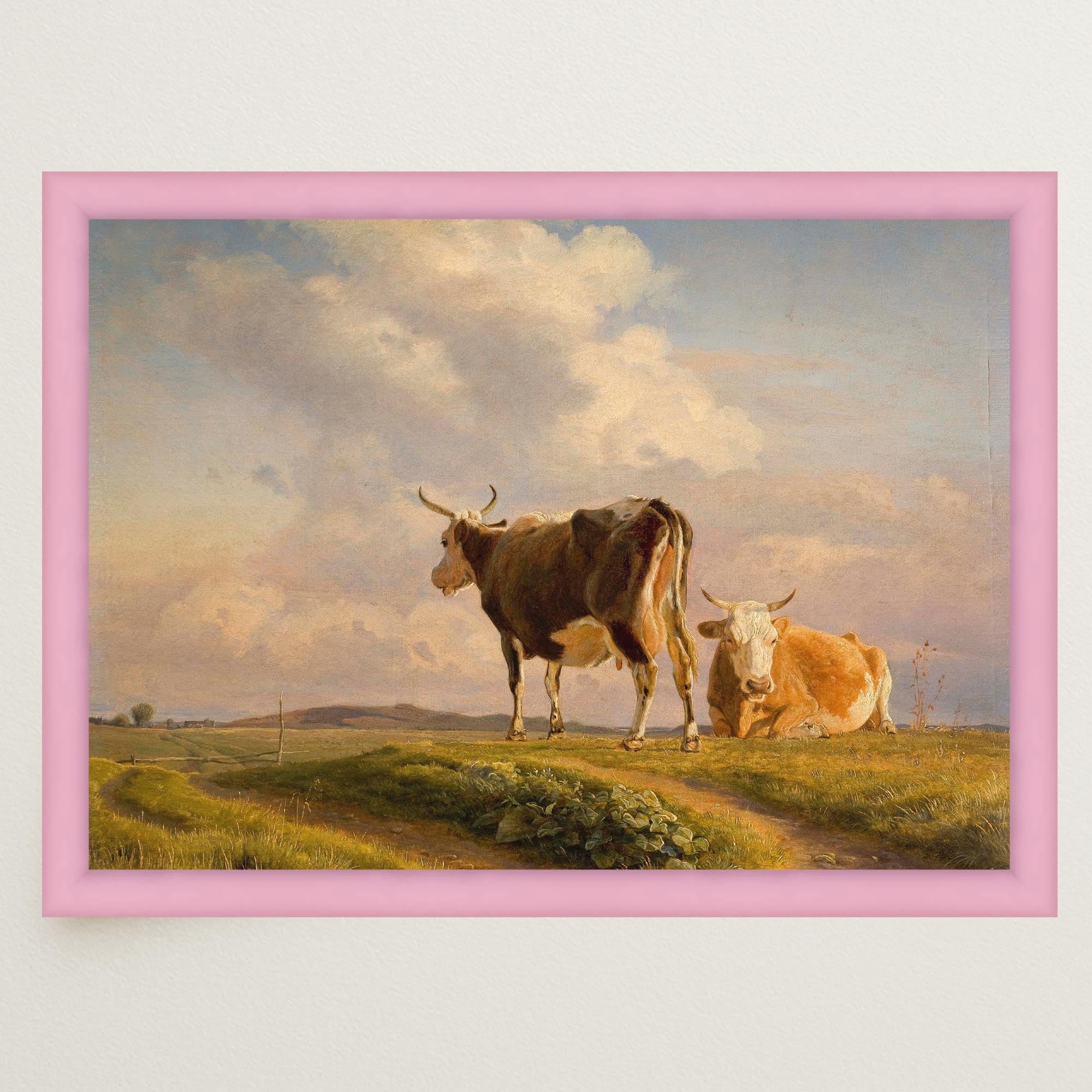 Cows in Open Field Vintage Landscape Print-Skudaboo
