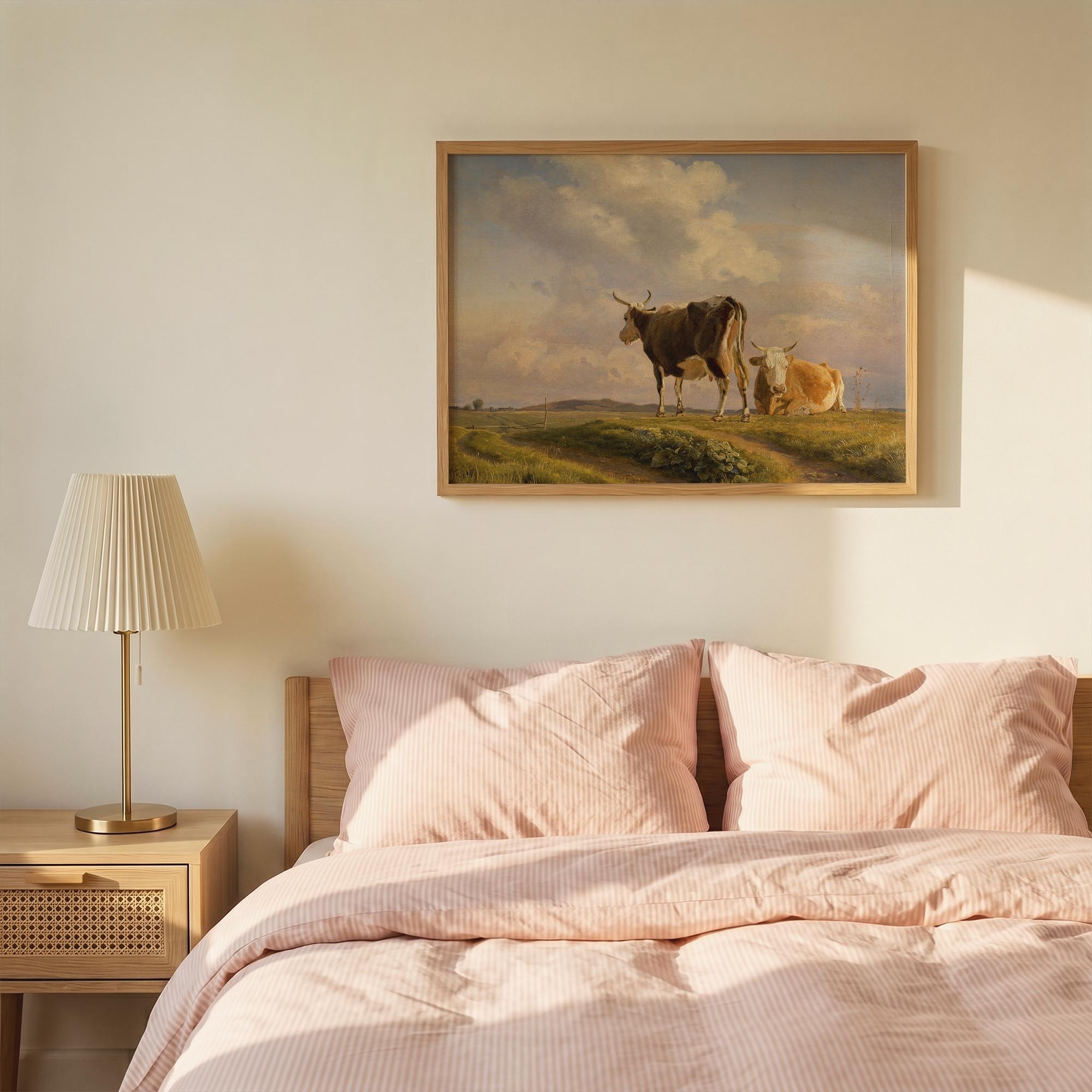 Cows in Open Field Vintage Landscape Print-Skudaboo