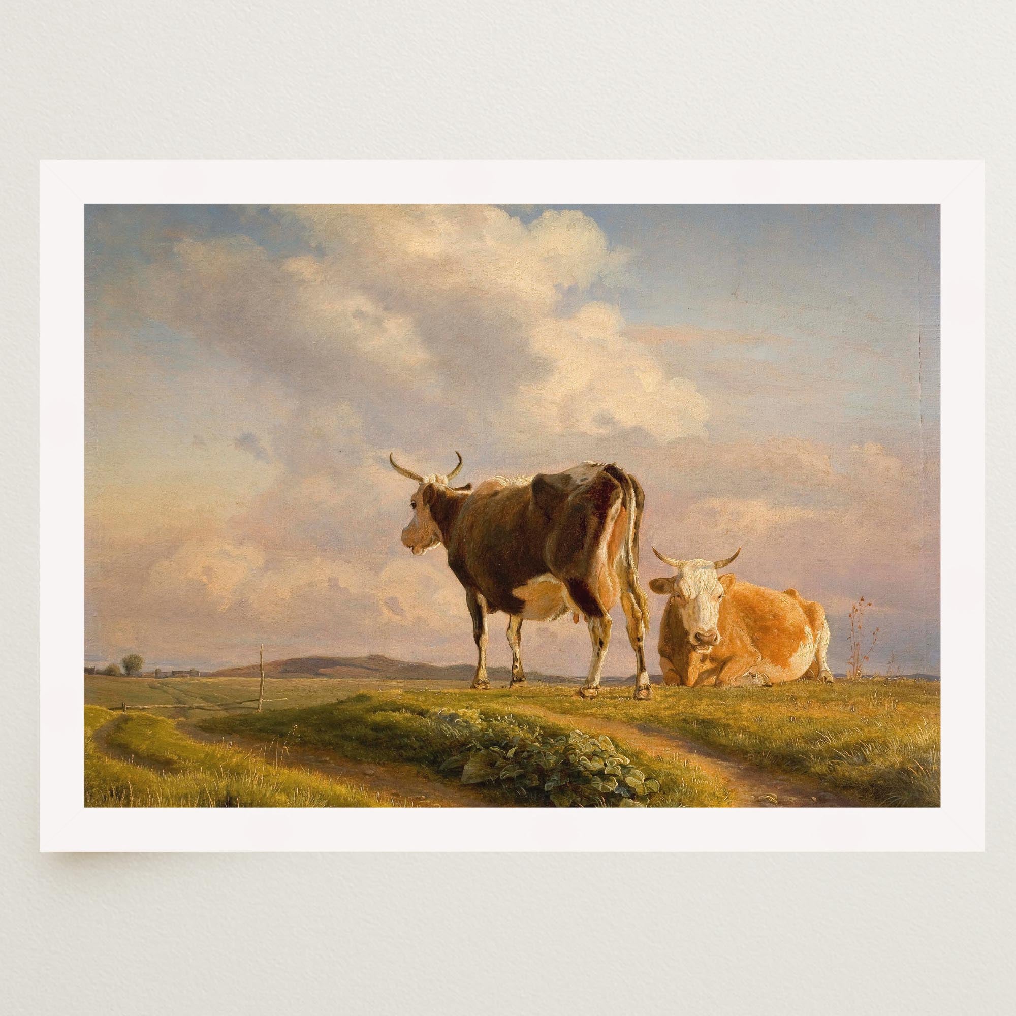 Cows in Open Field Vintage Landscape Print-Skudaboo