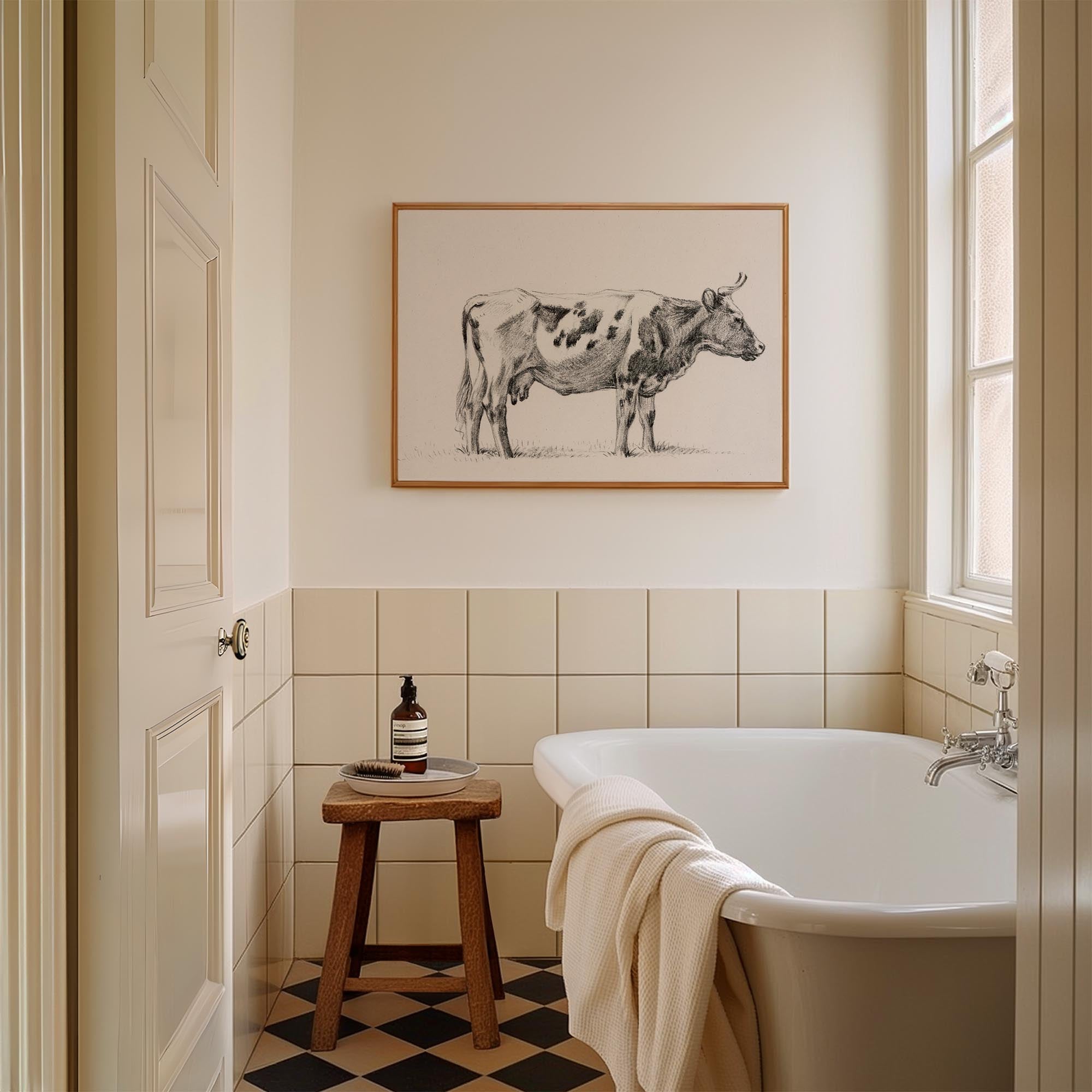 Cow Vintage Sketch Wall Art Print-Skudaboo
