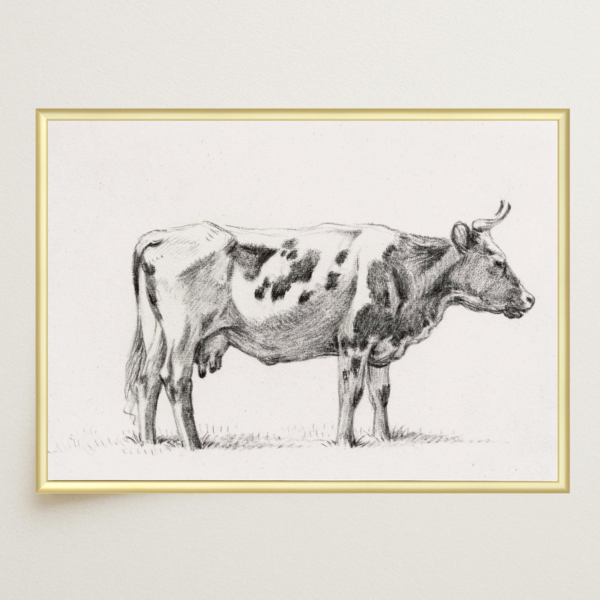 Cow Vintage Sketch Wall Art Print-Skudaboo