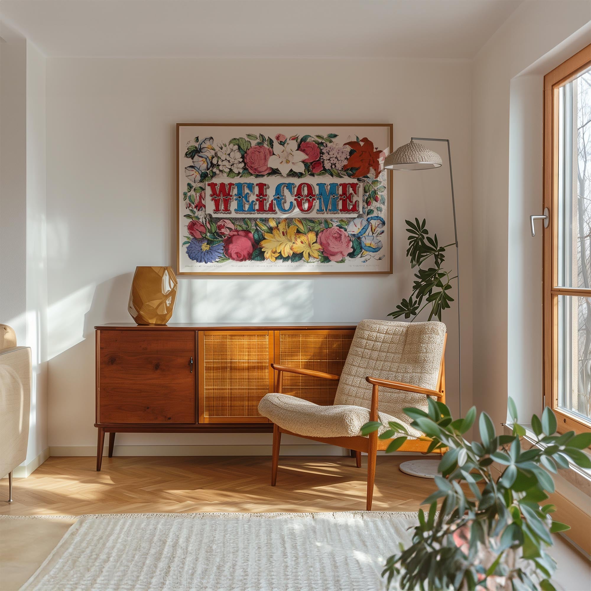 Welcome Floral Vintage Wall Art Print-Skudaboo