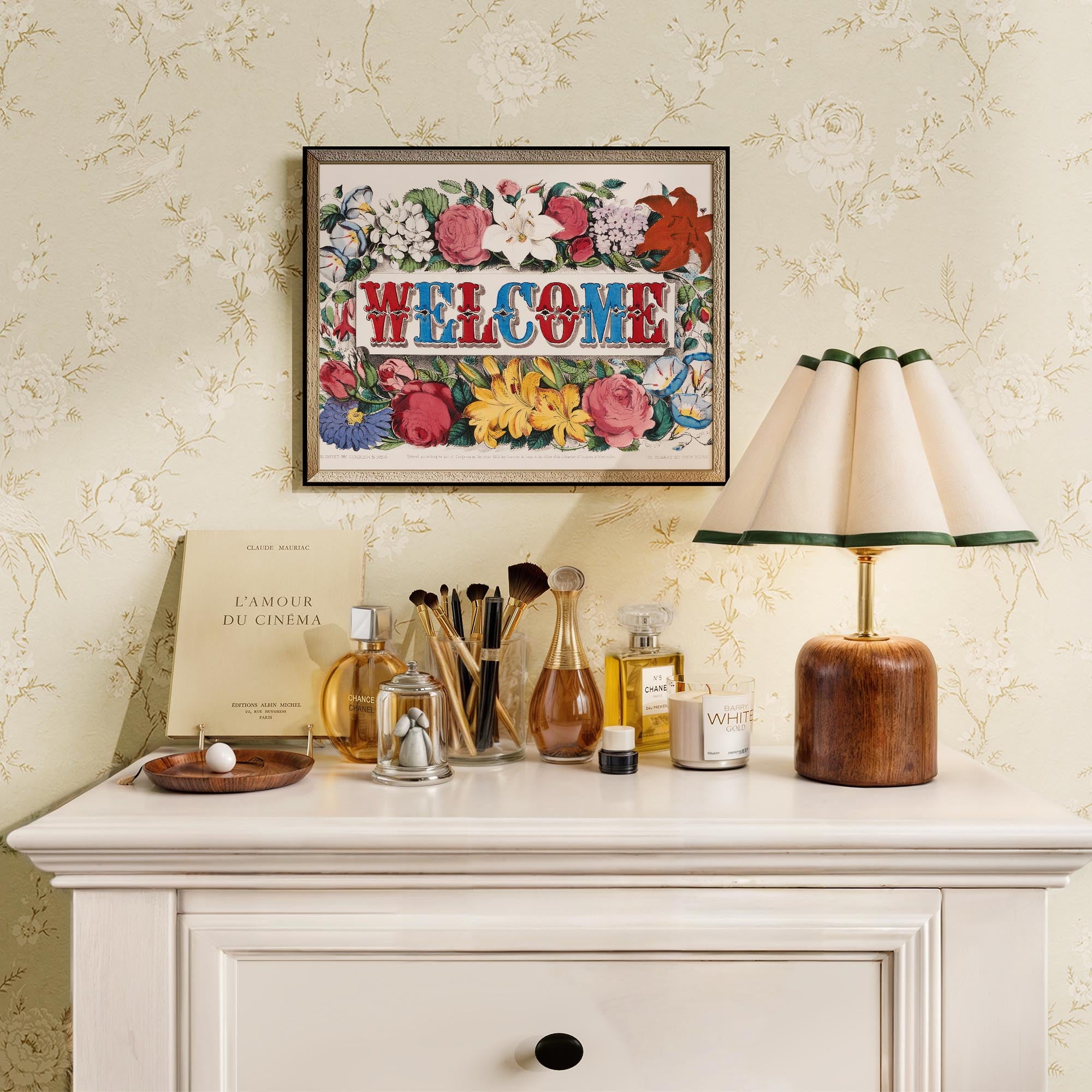 Welcome Floral Vintage Wall Art Print-Skudaboo
