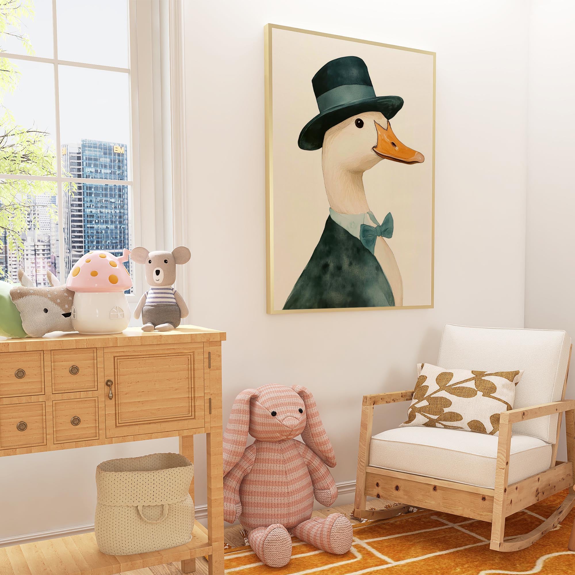 Fancy Duck in Top Hat Nursery Wall Art Print-Skudaboo