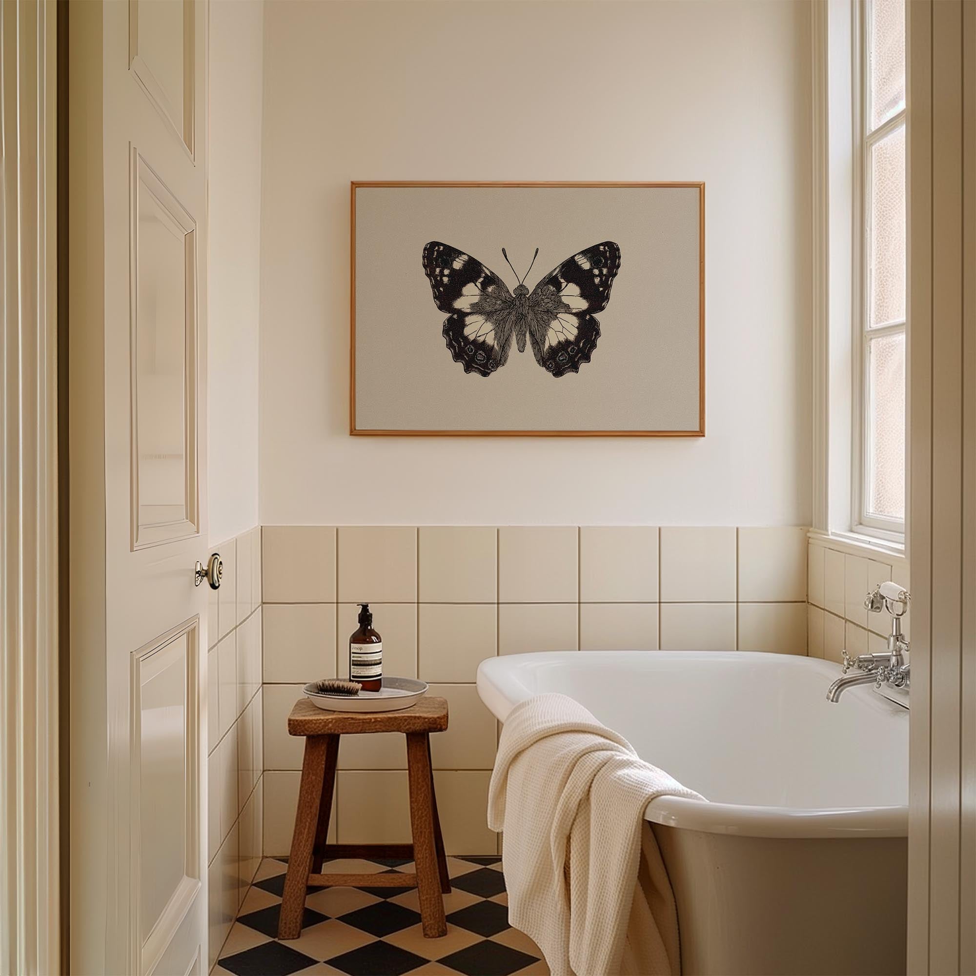 Vintage Style Black and White Butterfly Wall Art Print-Skudaboo